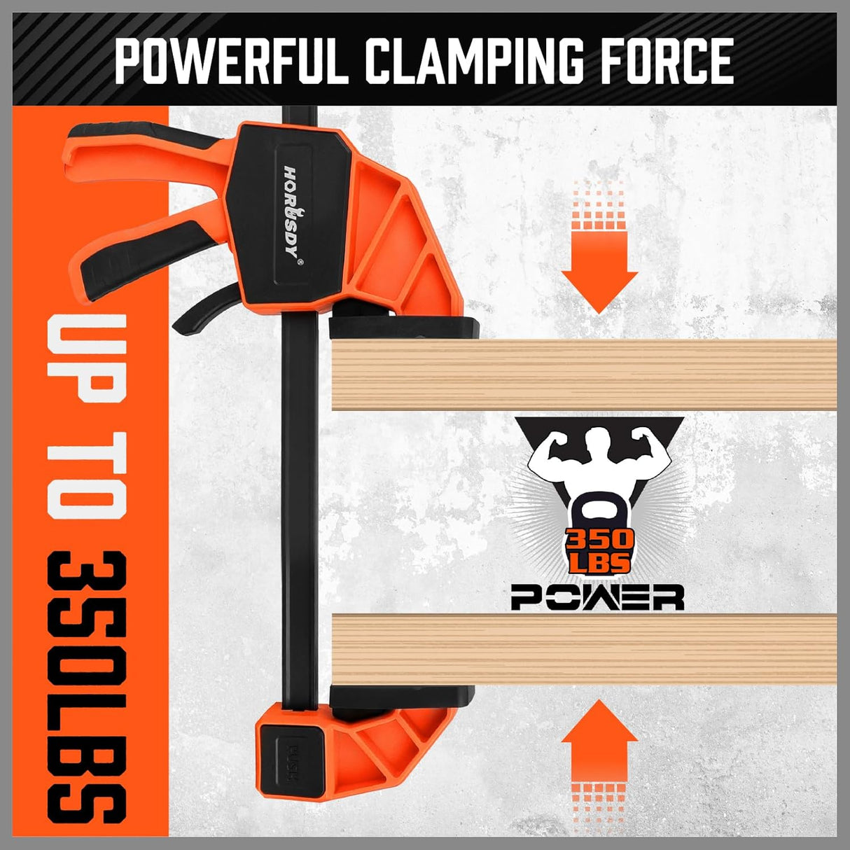 HORUSDY 3-piece 12-inch bar clamp set with orange quick-release trigger and leveling block, suitable for woodworking projects