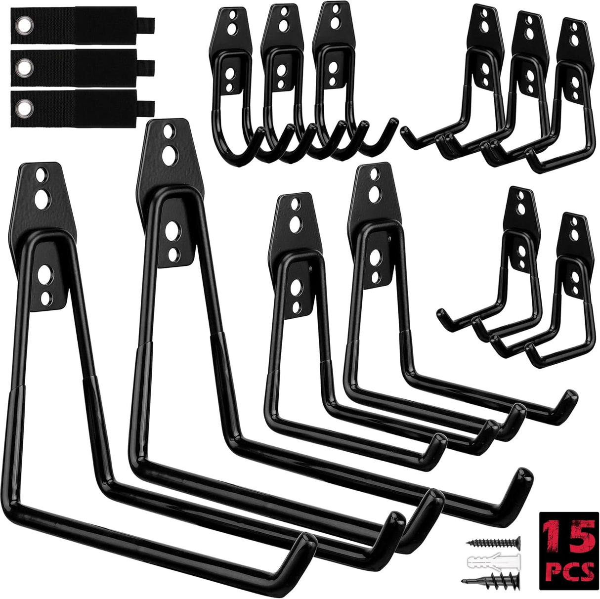 SEDY 15-Piece Heavy-Duty Garage Hook Assortment for Tools, Bikes, and Home Storage