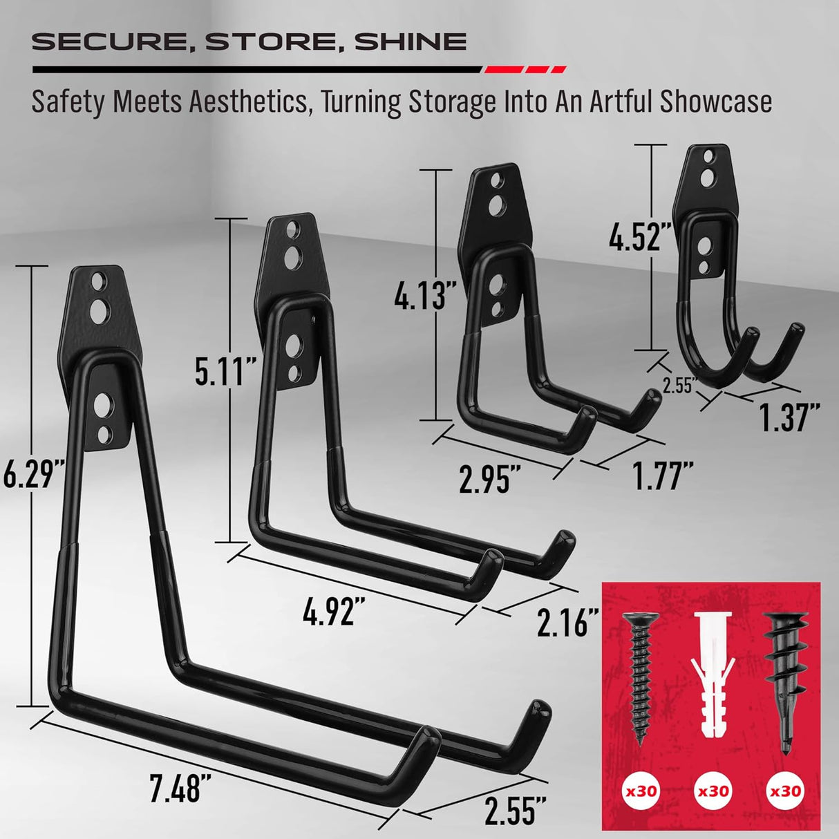 SEDY 15-Piece Heavy-Duty Garage Hook Assortment with Screws – Durable Steel Storage Hooks for Tools, Bikes, and Home Organization