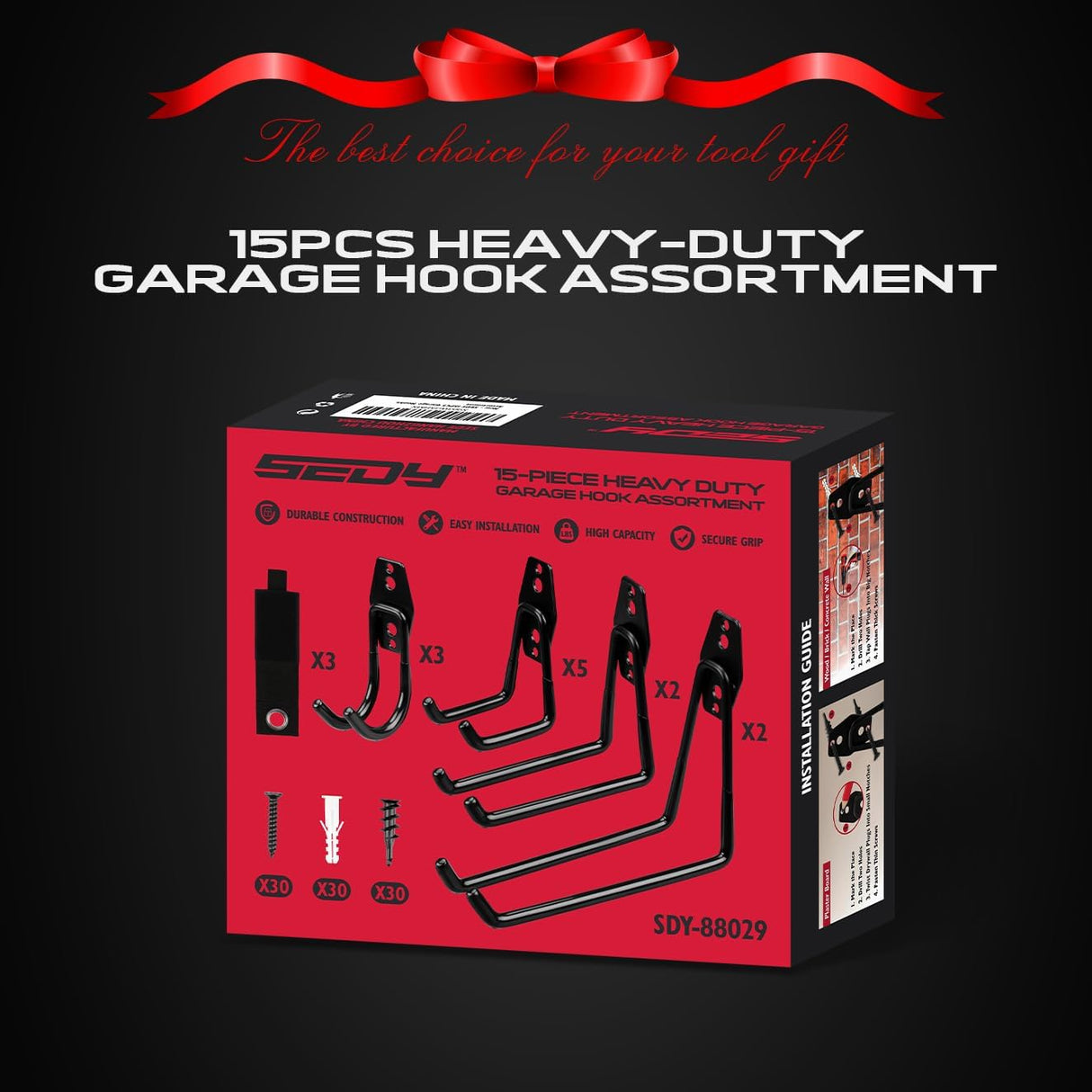 SEDY 15-Piece Heavy-Duty Garage Hook Assortment for Tools, Bikes, and Home Storage