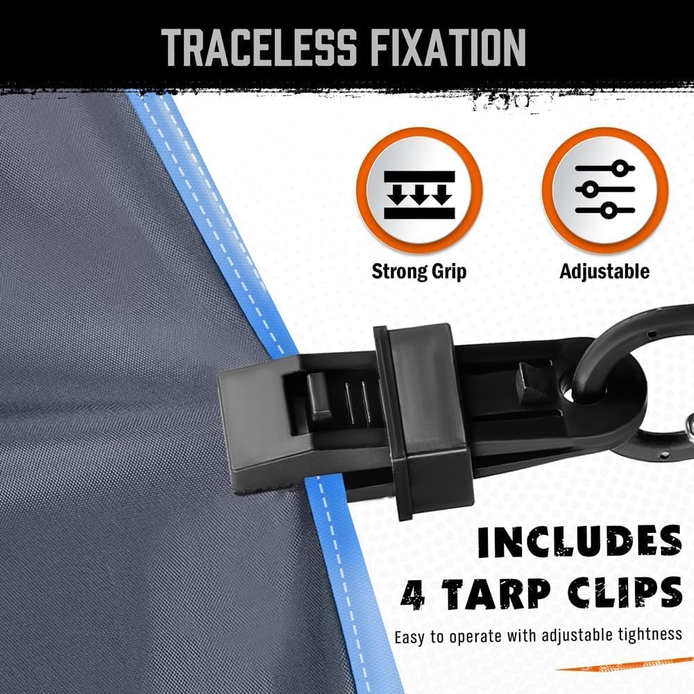 HORUSDY 28-piece heavy-duty bungee cord kit with hooks, canopy ball ties, and tarp clips for securing loads, tents, or tarps in outdoor and travel use