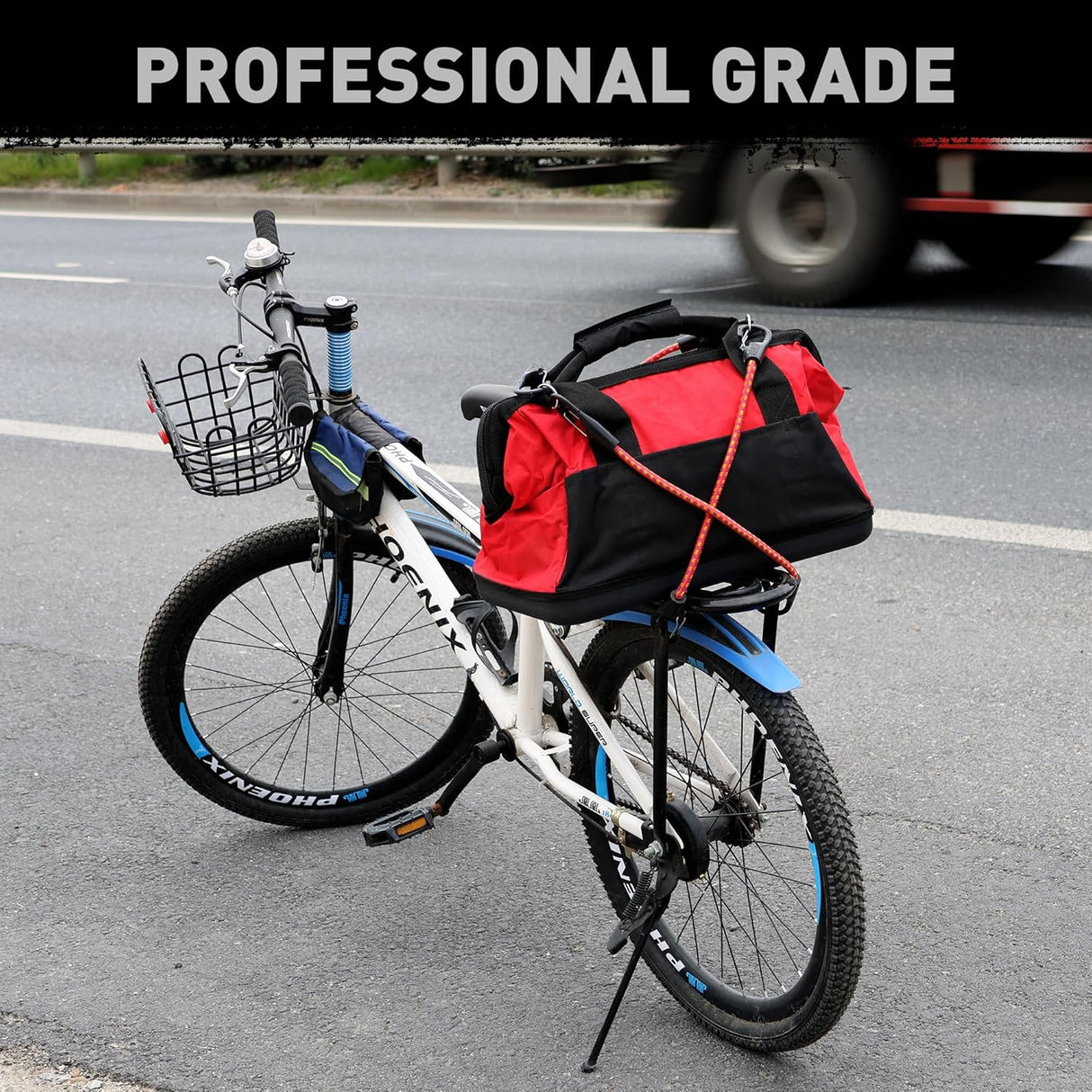 HORUSDY 18-inch heavy-duty bungee cords with spring lock clips and steel core for securing luggage, bike bags, outdoor gear, and rooftop loads