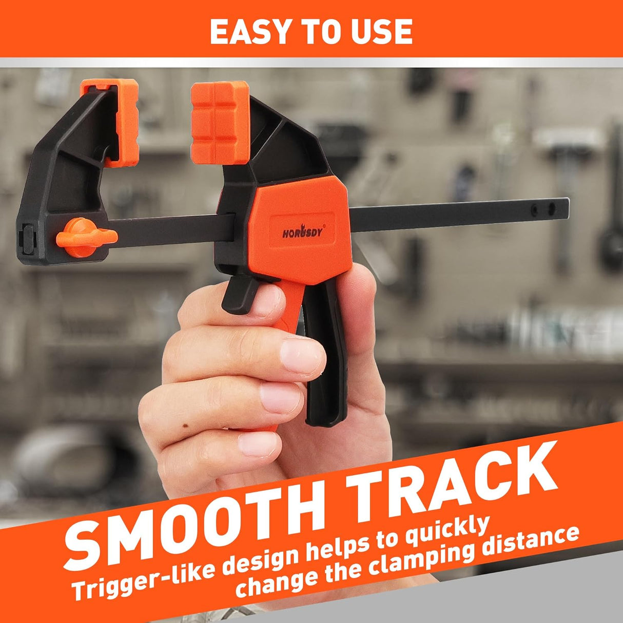 HORUSDY 8-piece spring and bar clamp set featuring mini bar clamps and heavy-duty spring clamps in black and orange for woodworking and repair