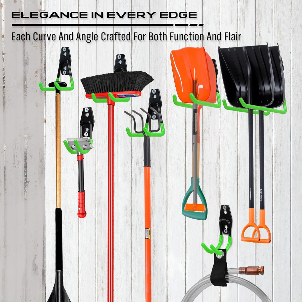 SEDY 15-Piece Heavy-Duty Garage Hook Assortment with Green Rubber Coating for Tools and Bikes Storage