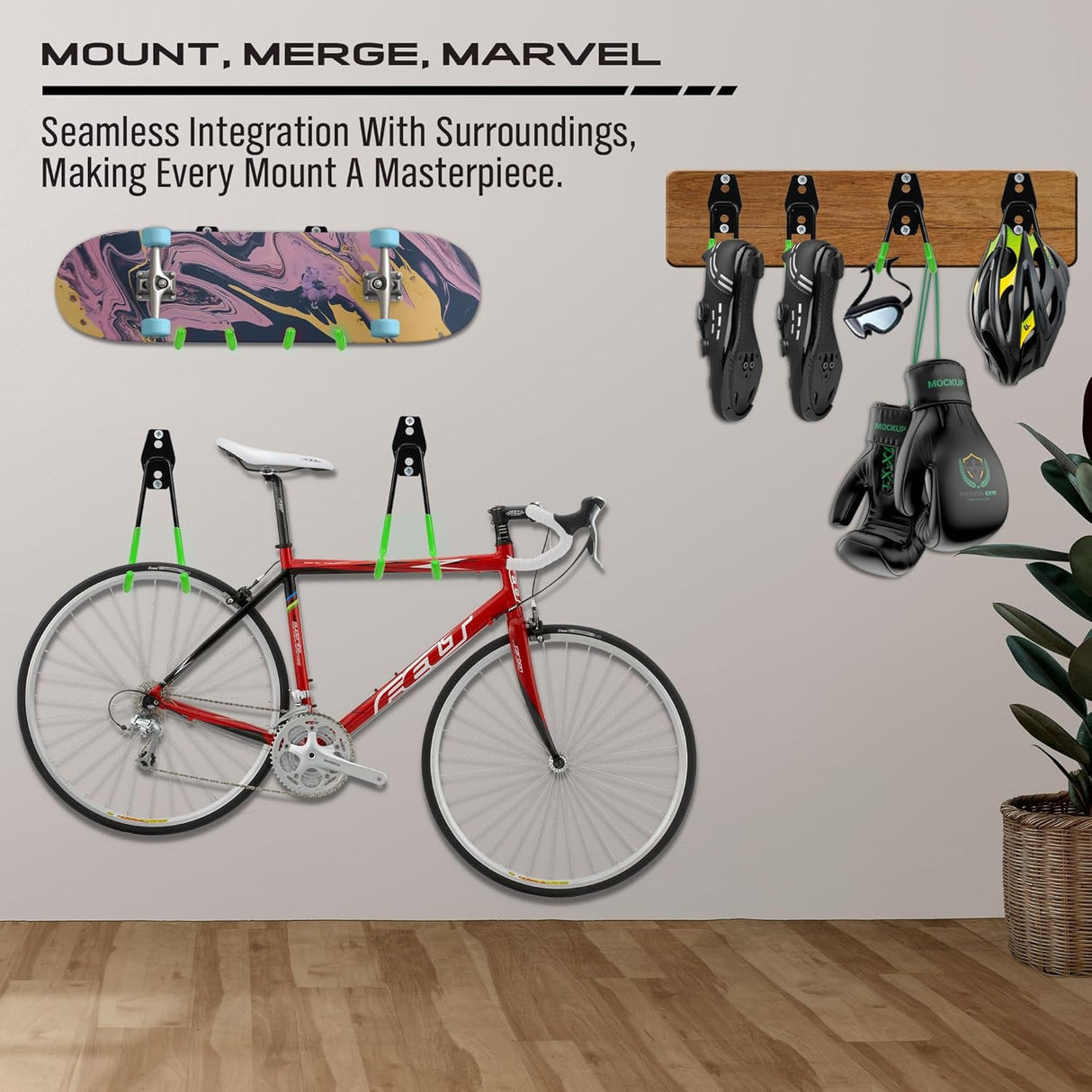 SEDY 15-Piece Heavy-Duty Garage Hook Assortment with Green Rubber Coating for Tools and Bikes Storage