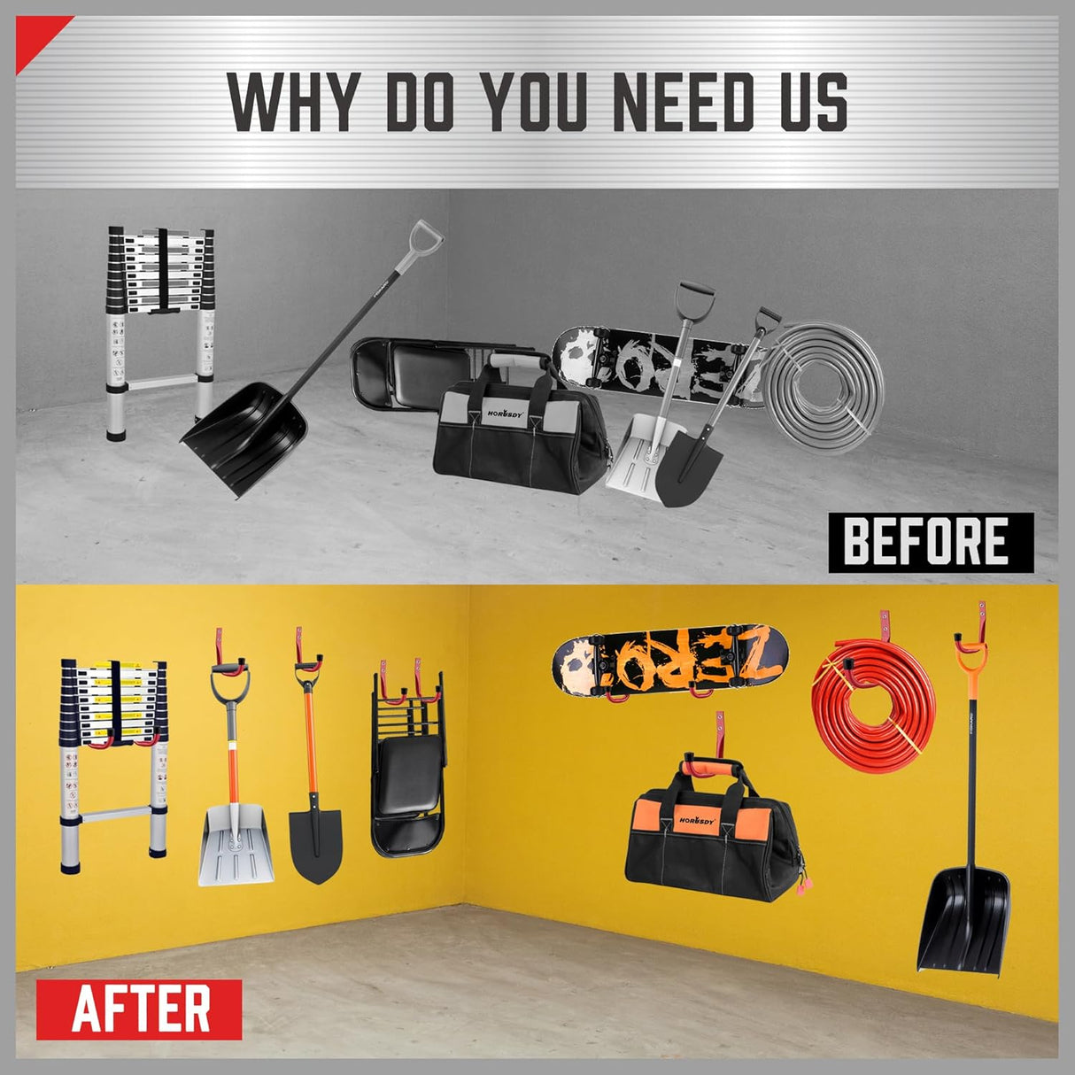 HORUSDY 6-Pack Garage Utility Hooks, Heavy Duty Wall Mount Storage Hangers for Tools, Ladders, Cords