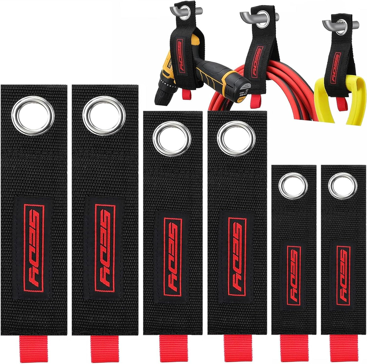SEDY heavy-duty storage strap with industrial strength hook and loop, grommet design for organizing cords and tools