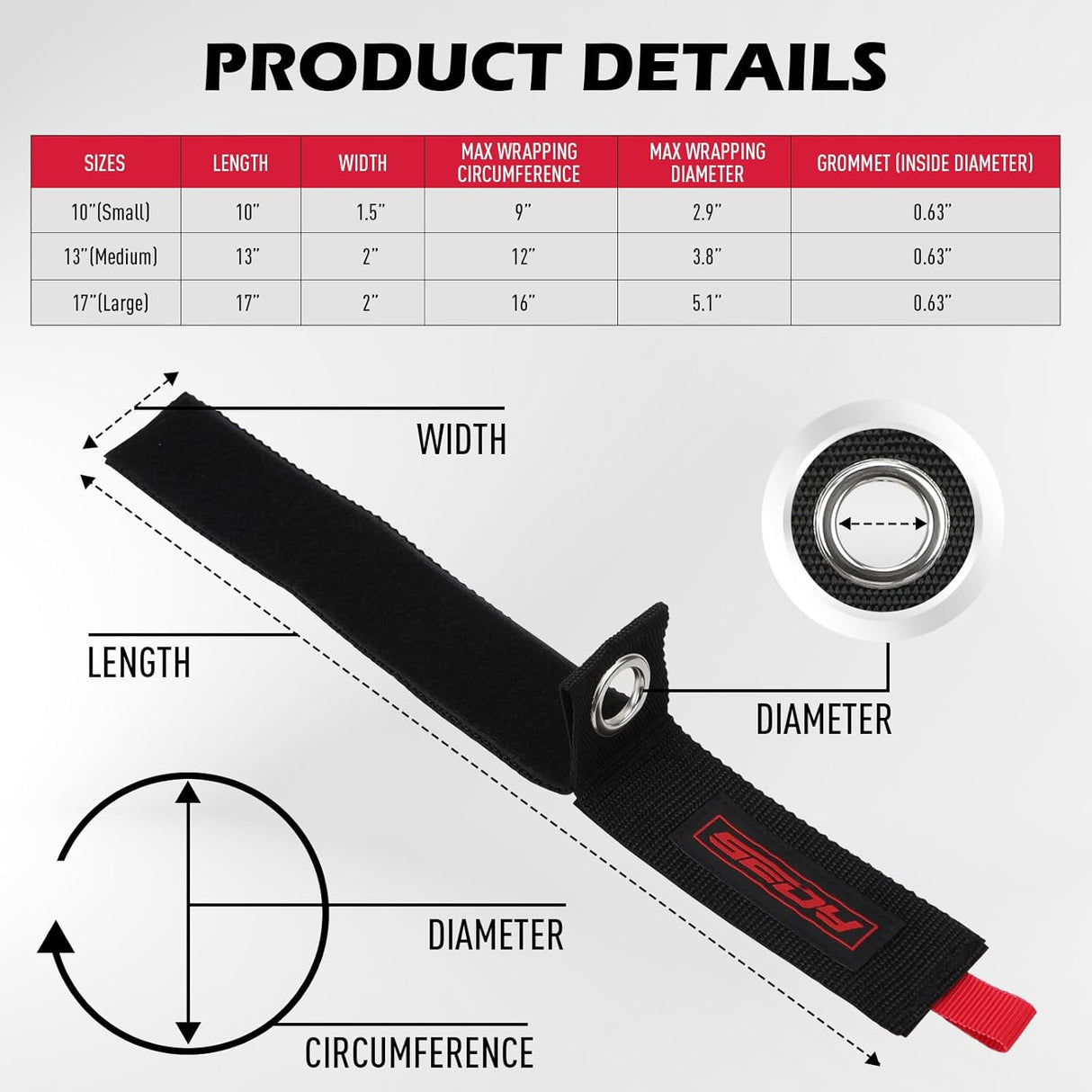 SEDY heavy-duty storage strap with industrial strength hook and loop, grommet design for organizing cords and tools