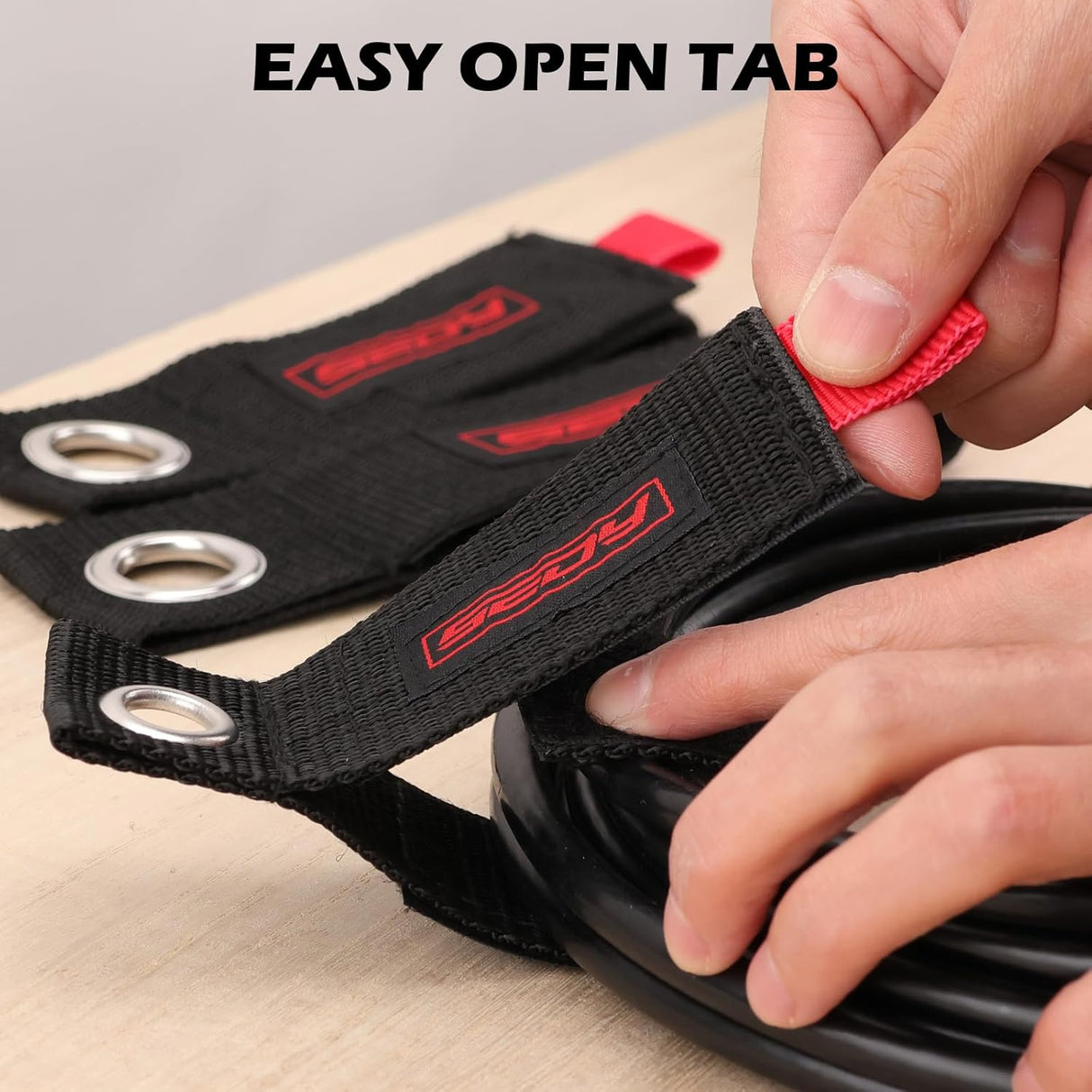 SEDY heavy-duty storage strap with industrial strength hook and loop, grommet design for organizing cords and tools
