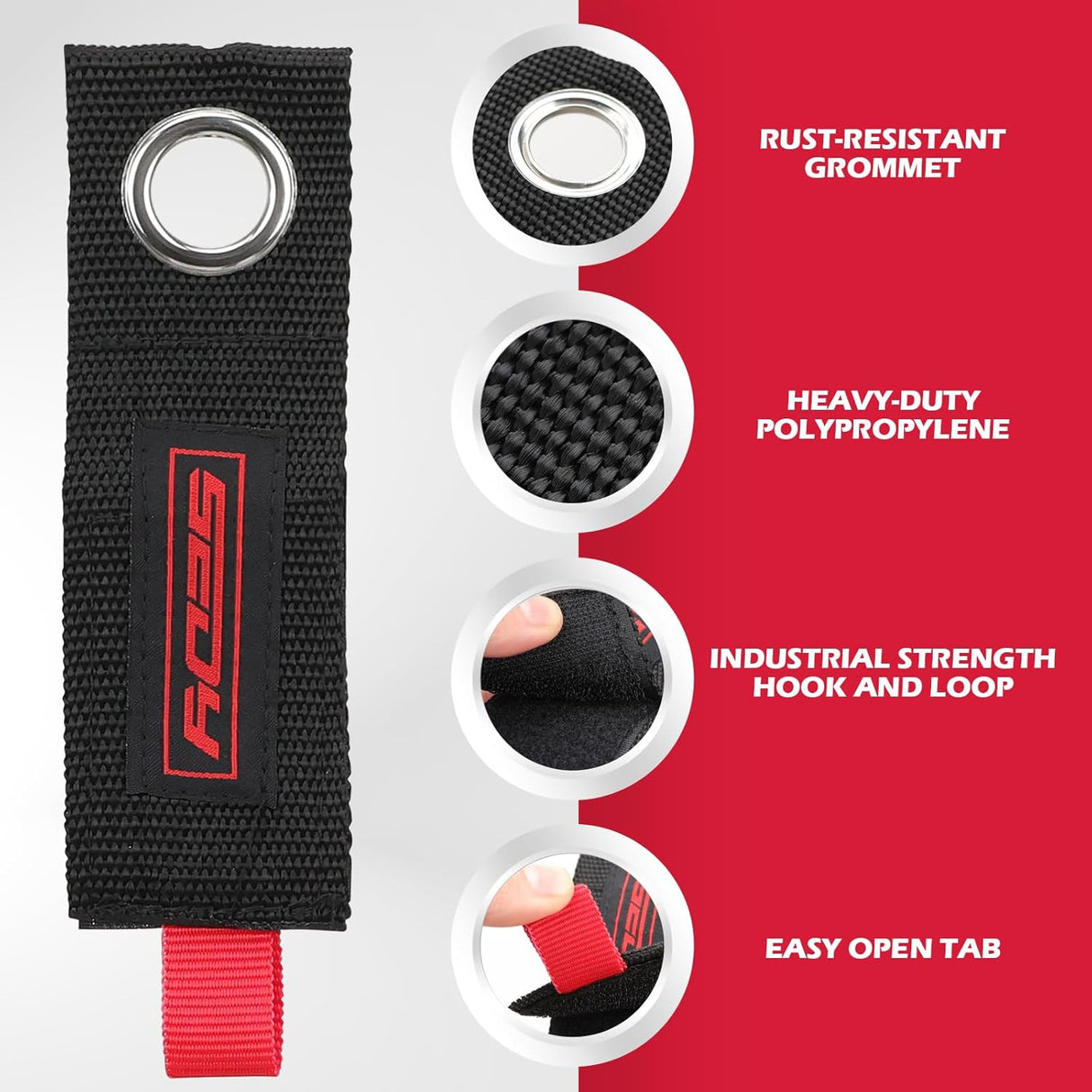 SEDY heavy-duty storage strap with industrial strength hook and loop, grommet design for organizing cords and tools