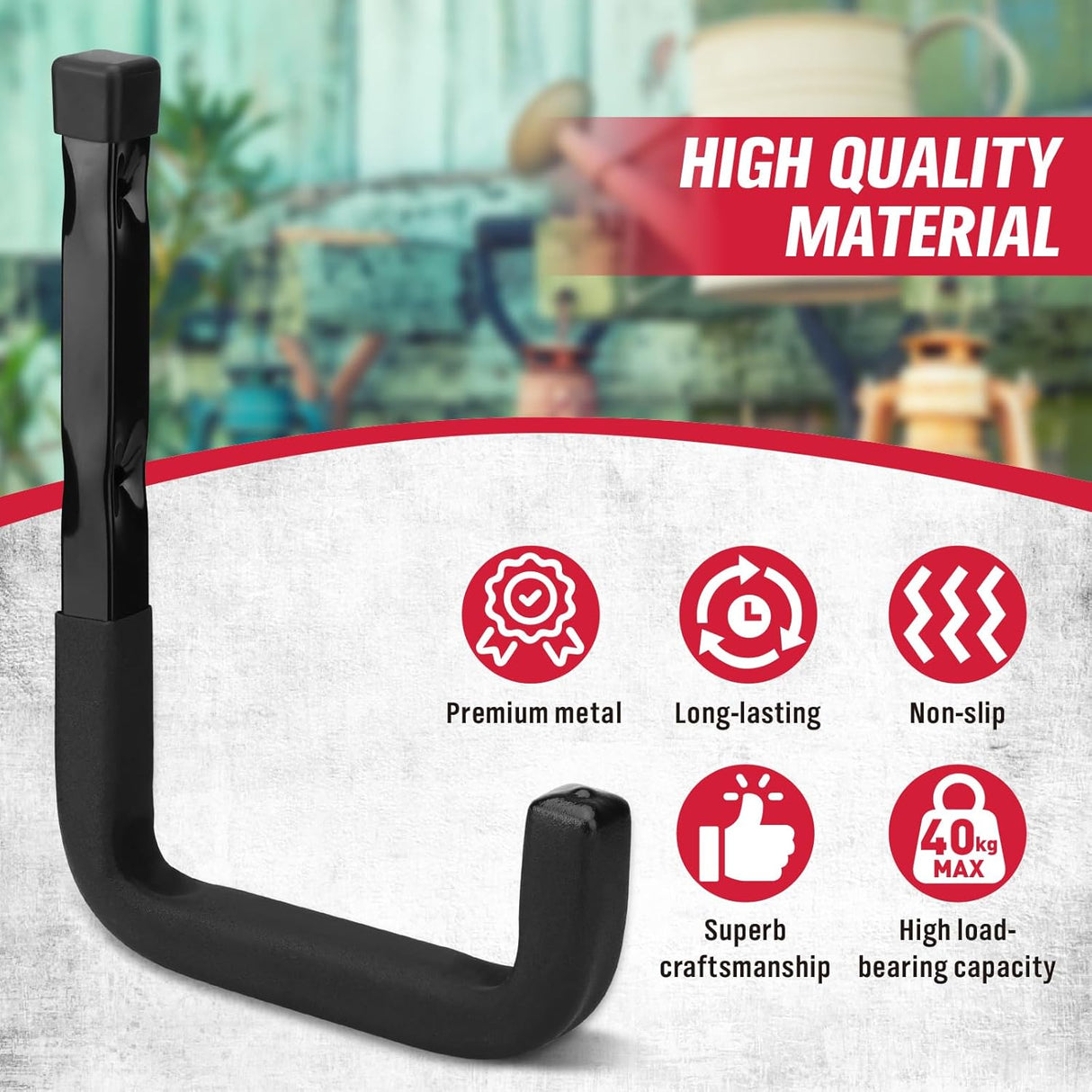 SEDY 6-inch heavy duty J utility wall mount garage hooks for bikes, ladders, and garden tools, holds up to 88LB