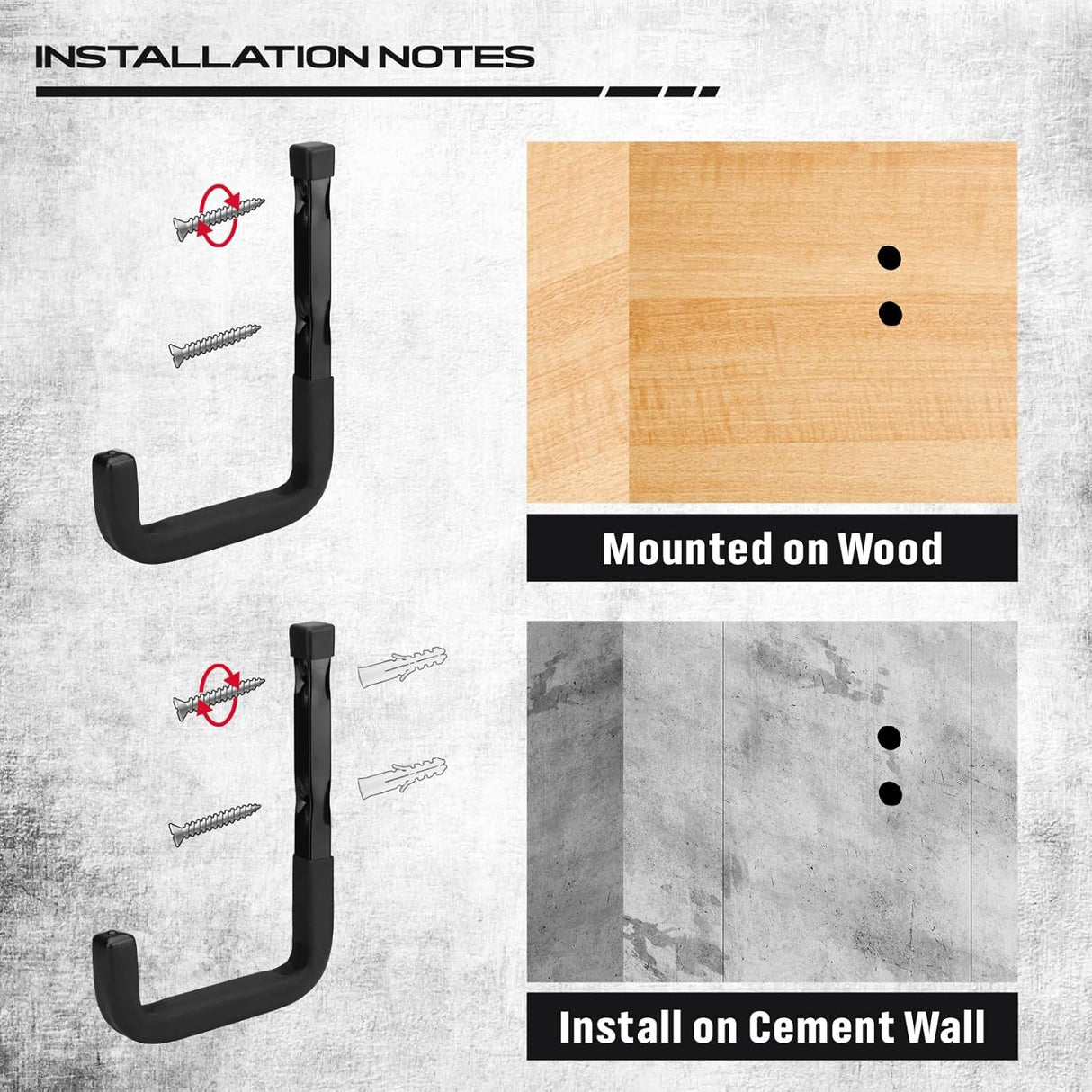 SEDY 6-inch heavy duty J utility wall mount garage hooks for bikes, ladders, and garden tools, holds up to 88LB