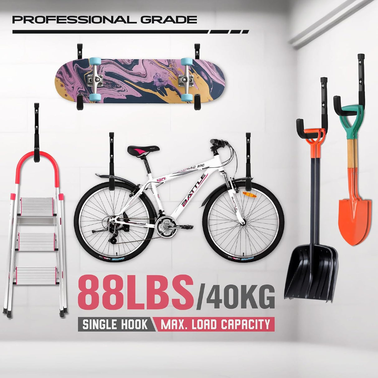 SEDY 6-inch heavy duty J utility wall mount garage hooks for bikes, ladders, and garden tools, holds up to 88LB