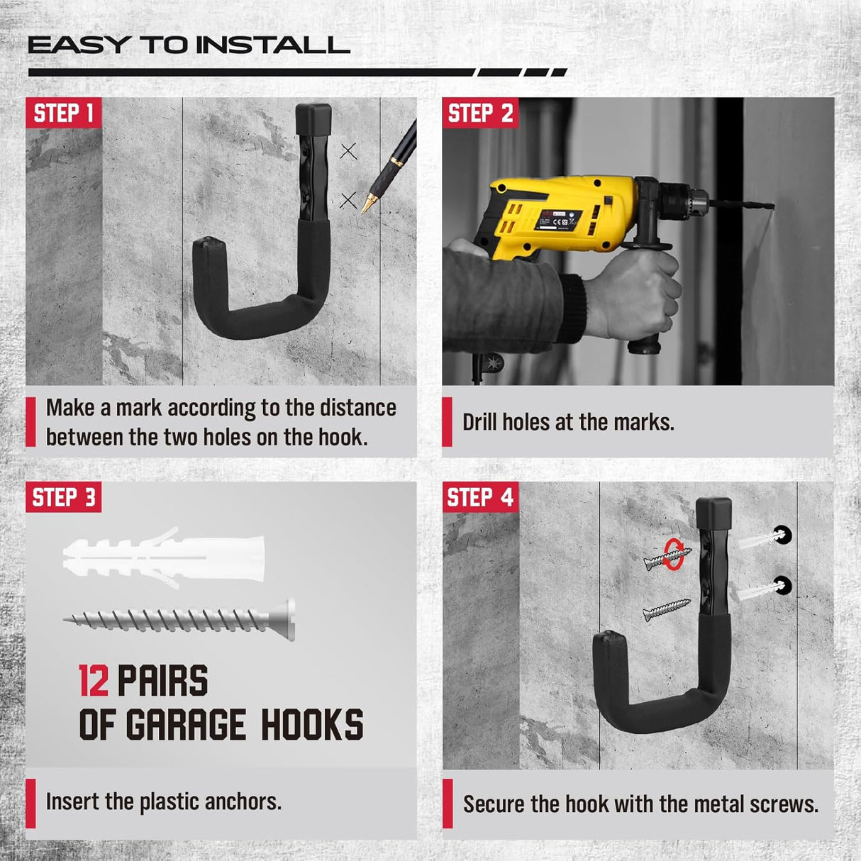 SEDY heavy duty wall mount garage hooks for ladders, bikes, and tools storage