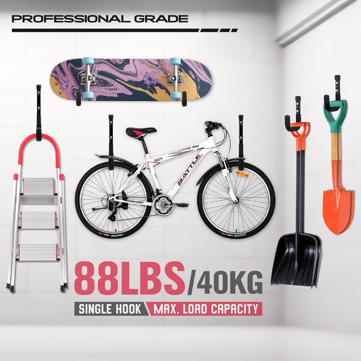 SEDY heavy duty wall mount garage hooks for ladders, bikes, and tools storage