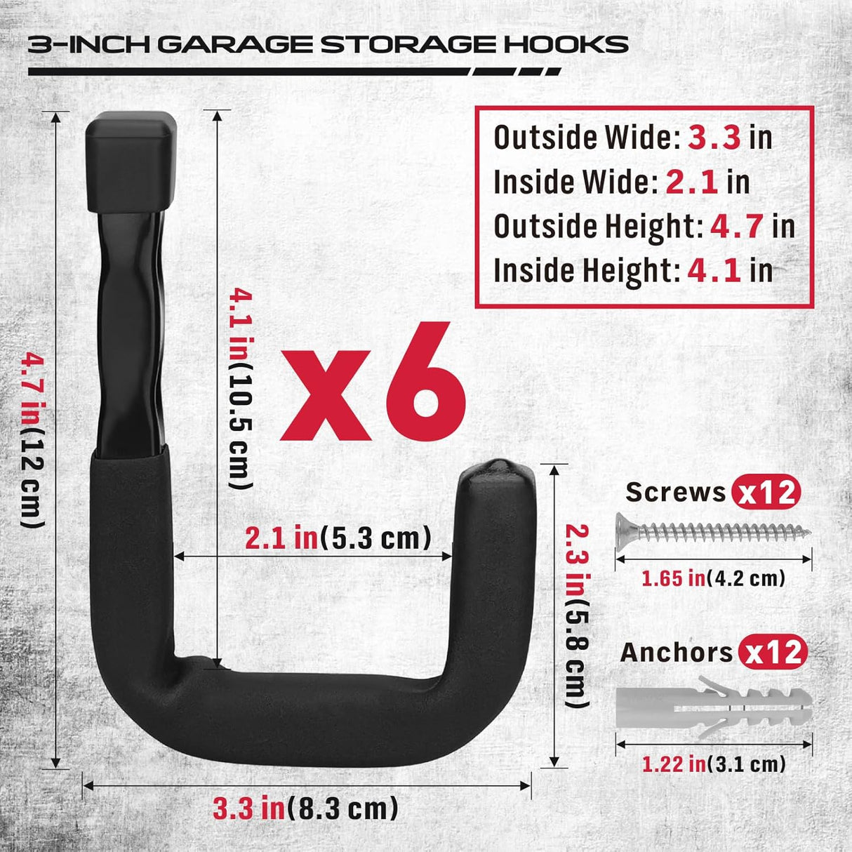 SEDY 6-pack heavy duty wall mount garage hooks for organizing bikes, ladders, and tools, with non-slip PVC coating and 88LB load capacity per hook