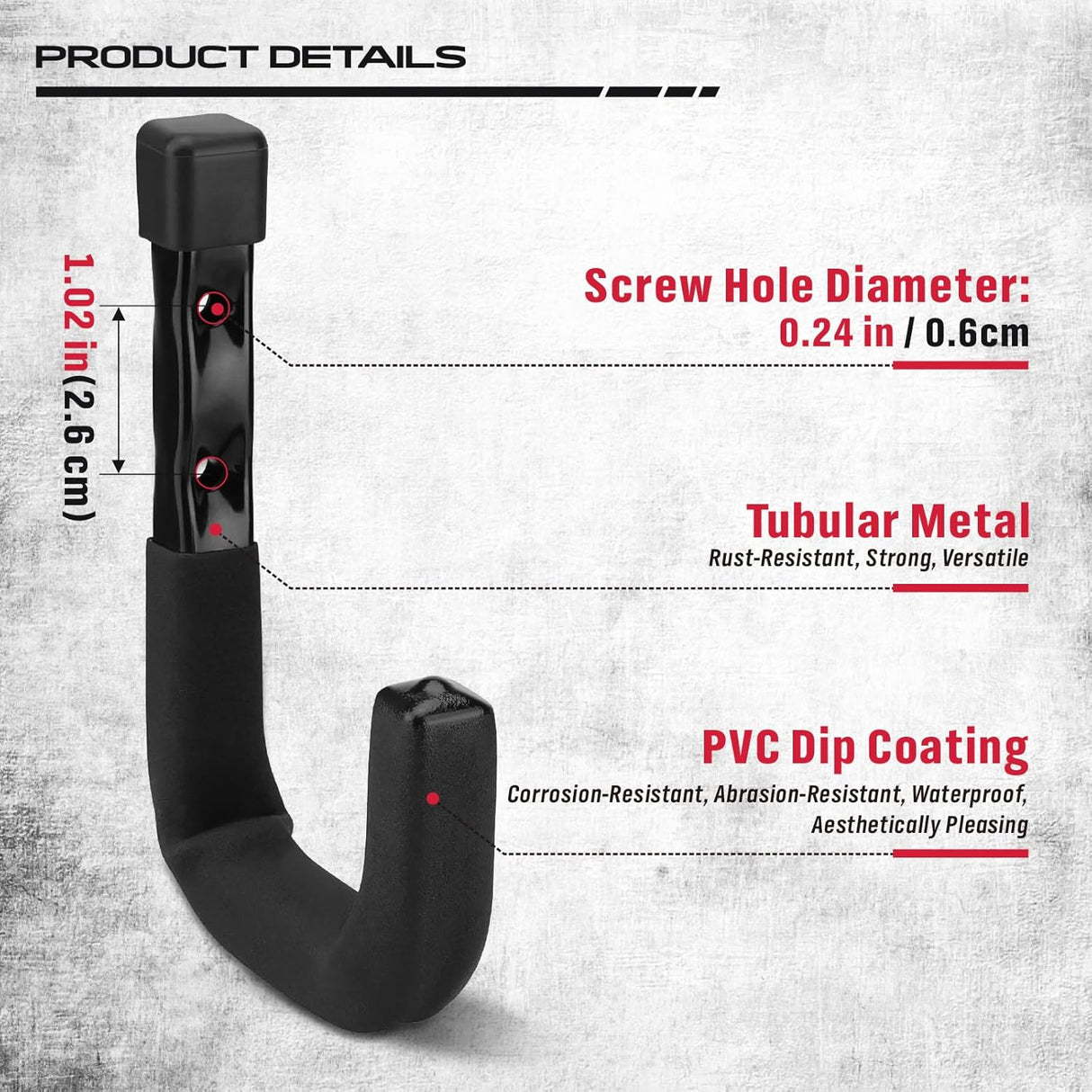 SEDY 6-pack heavy duty wall mount garage hooks for organizing bikes, ladders, and tools, with non-slip PVC coating and 88LB load capacity per hook