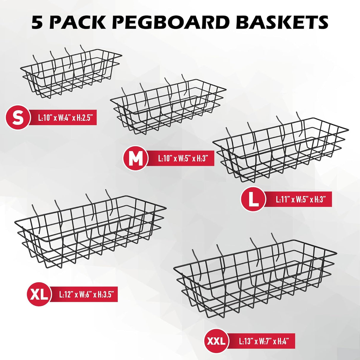 SEDY pegboard wire basket set for garage wall storage, metal bins for tools, craft supplies, and home organization