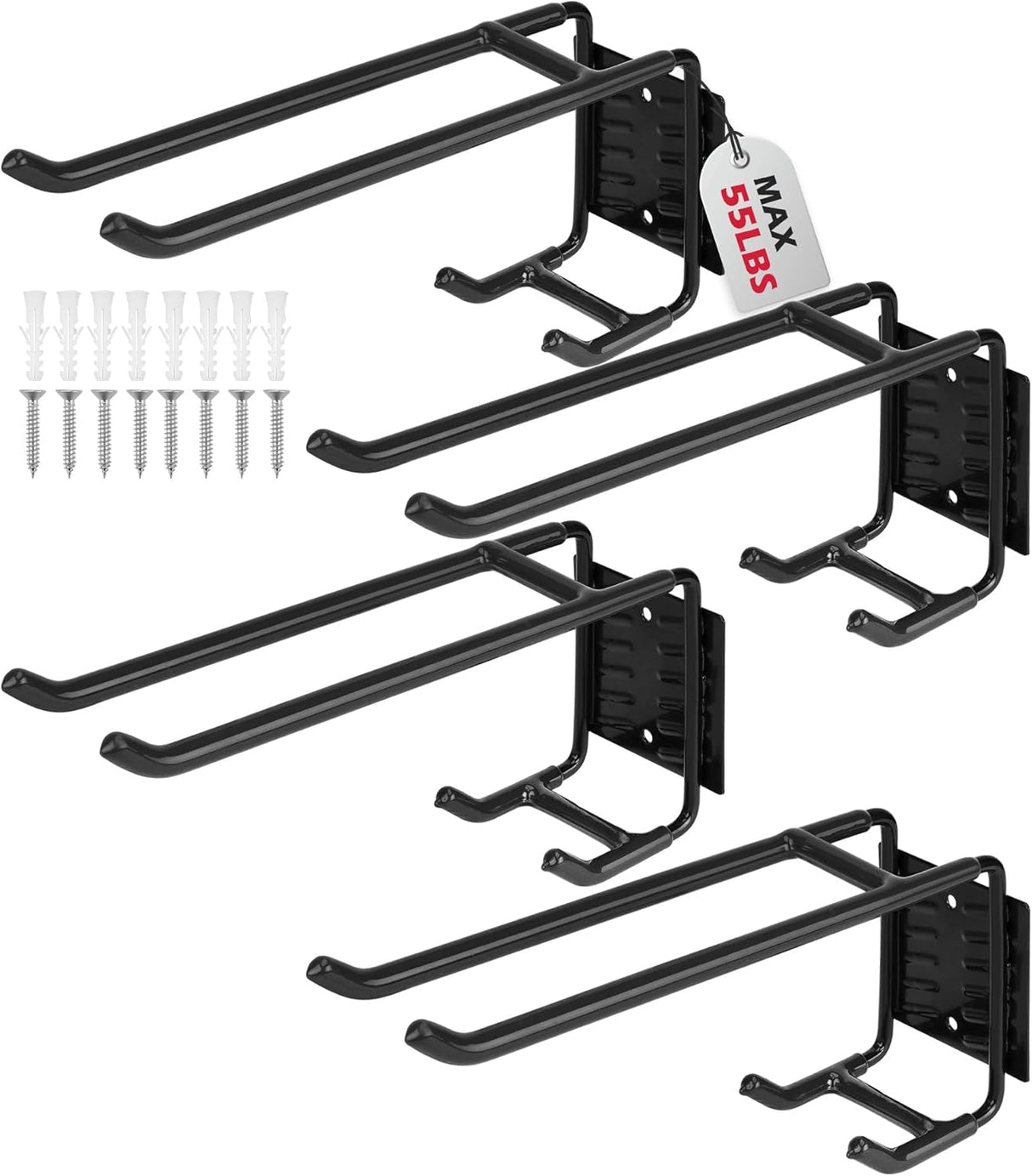 Heavy Duty 4-Piece Garage Storage Hooks, Wall Mount, Non-Slip PVC Coating, Maximum Load Capacity 55LBS/25KG - Set of 4