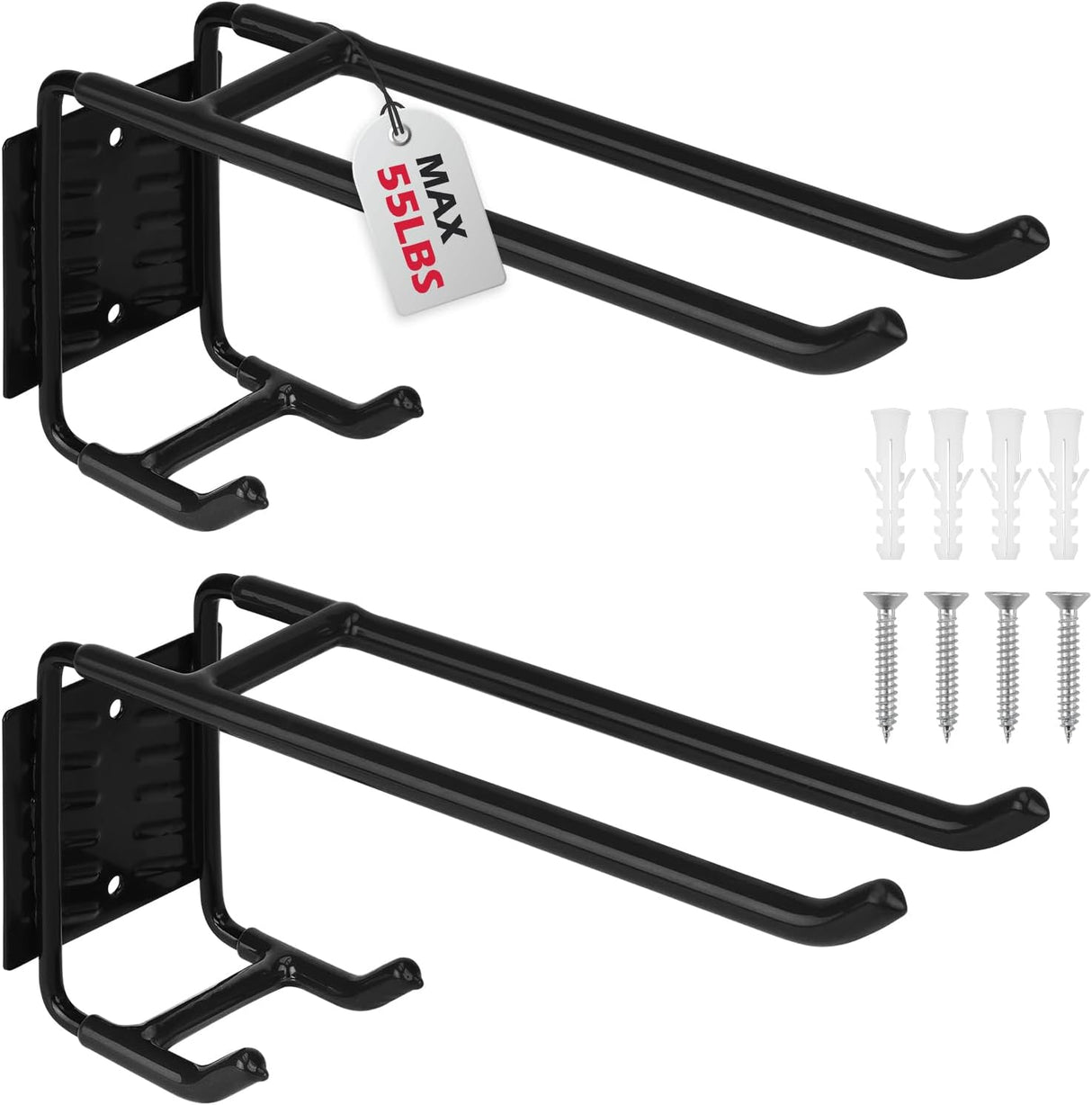 Heavy Duty Garage Storage Hooks, Wall Mount, Non-Slip PVC Coating, Maximum Load Capacity 55LBS/25KG - Set of 2