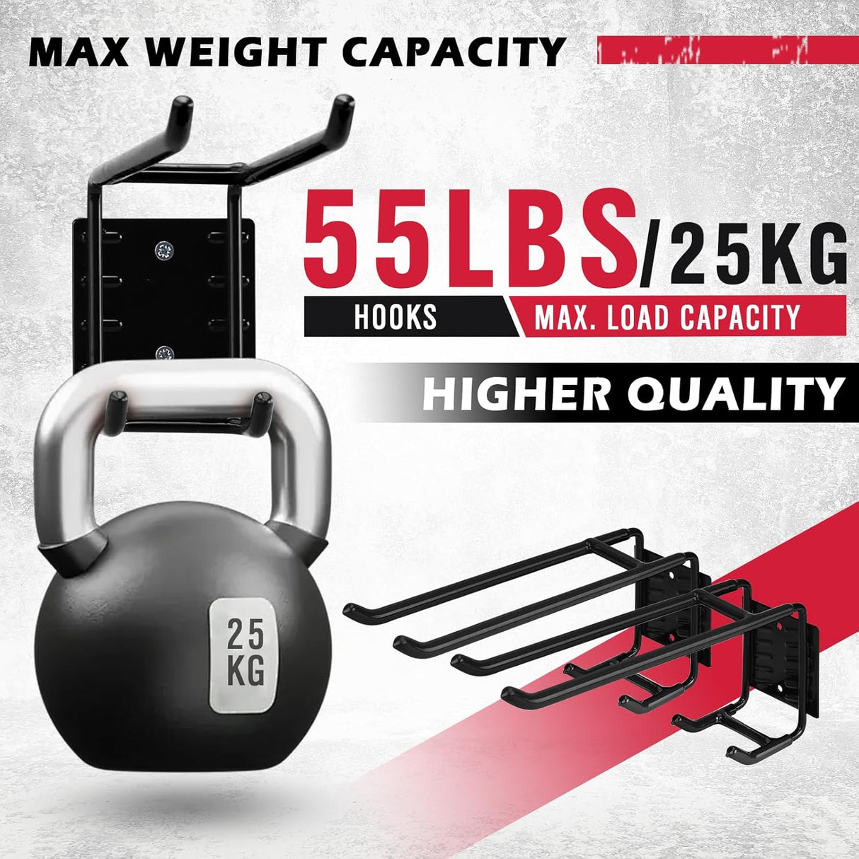 Heavy Duty Garage Storage Hooks, Wall Mount, Non-Slip PVC Coating, Maximum Load Capacity 55LBS/25KG - Set of 2