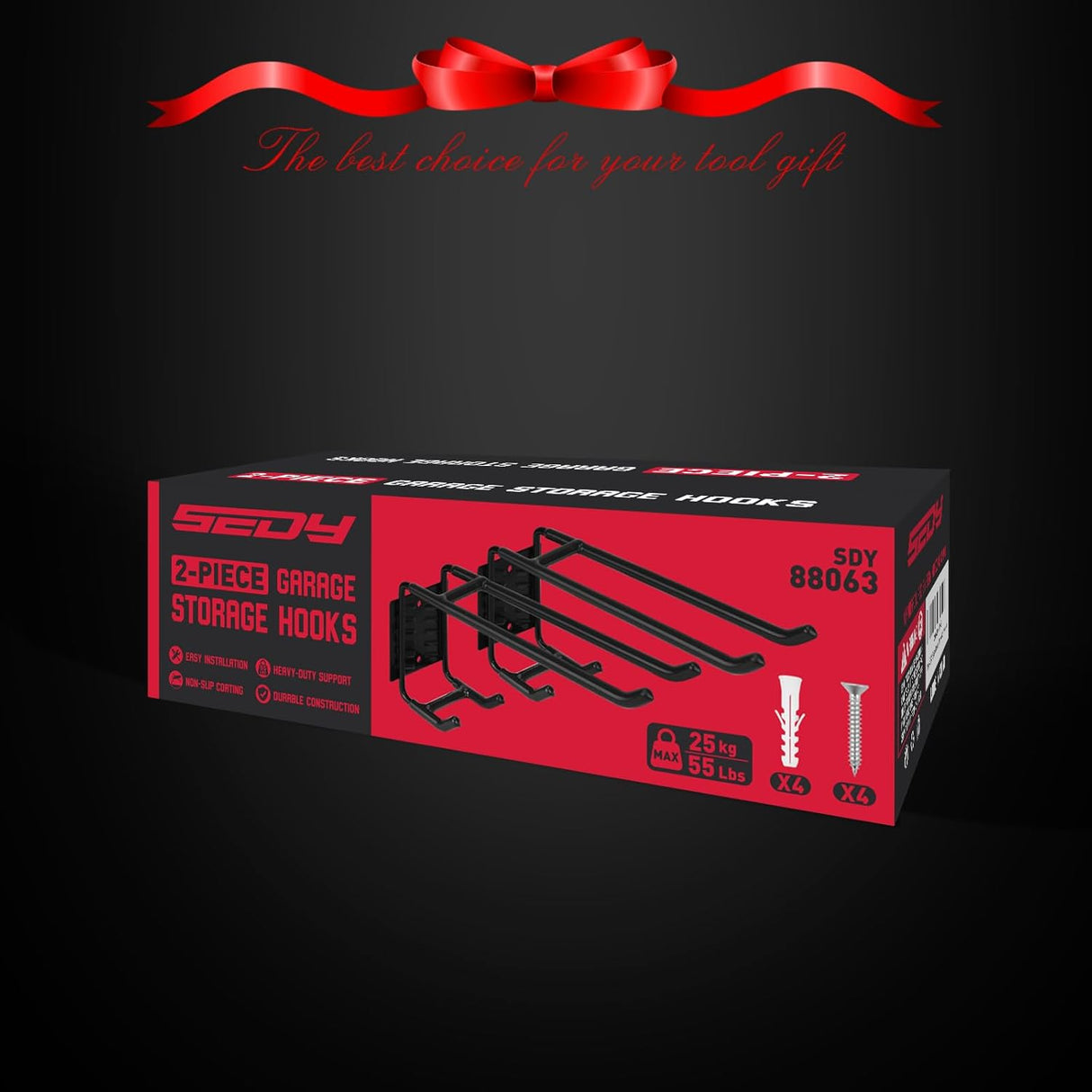 Heavy Duty Garage Storage Hooks, Wall Mount, Non-Slip PVC Coating, Maximum Load Capacity 55LBS/25KG - Set of 2