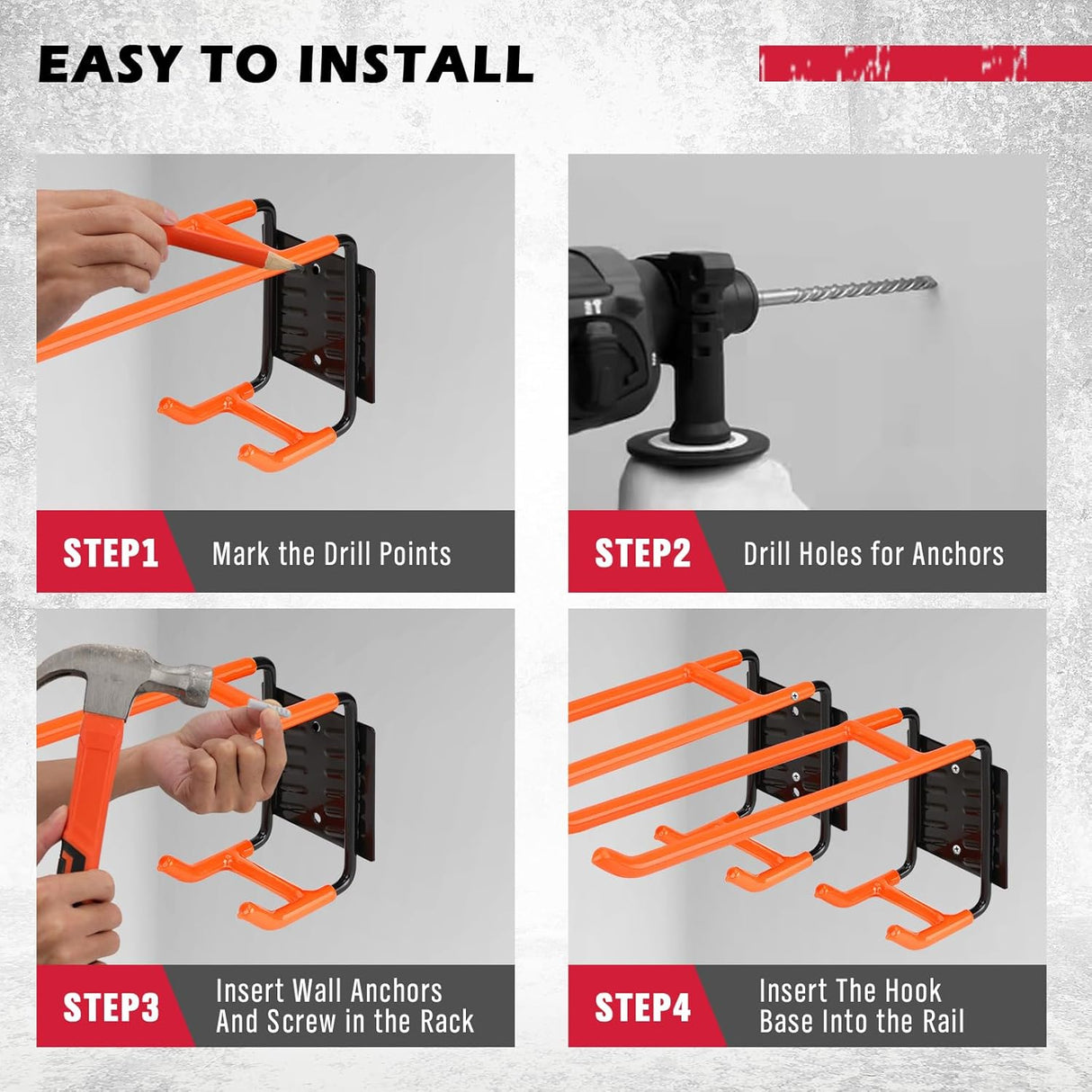 Heavy Duty Orange Garage Storage Hooks, Wall Mount, Non-Slip PVC Coating, Maximum Load Capacity 55LBS/25KG - Set of 2