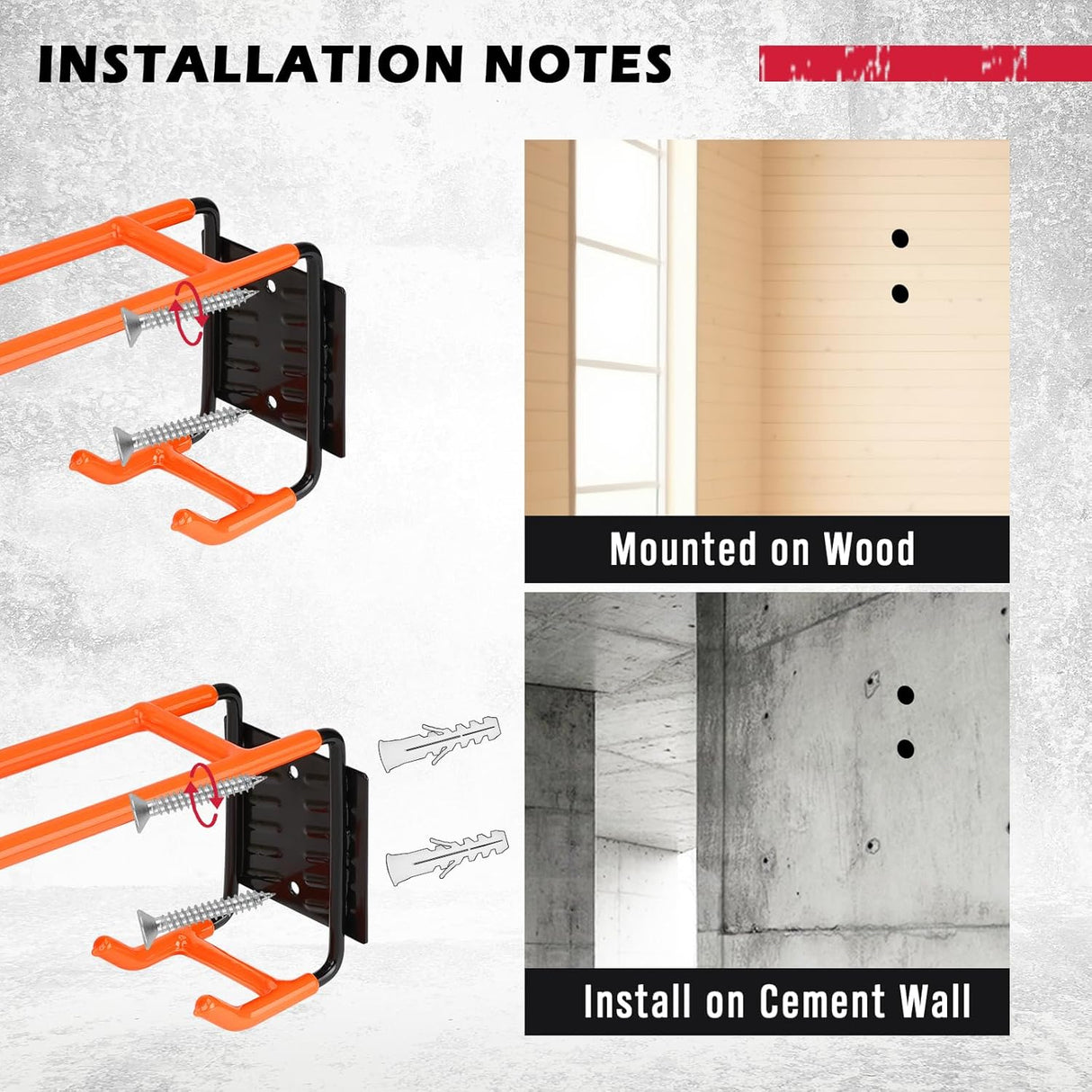 Heavy Duty Orange Garage Storage Hooks, Wall Mount, Non-Slip PVC Coating, Maximum Load Capacity 55LBS/25KG - Set of 2