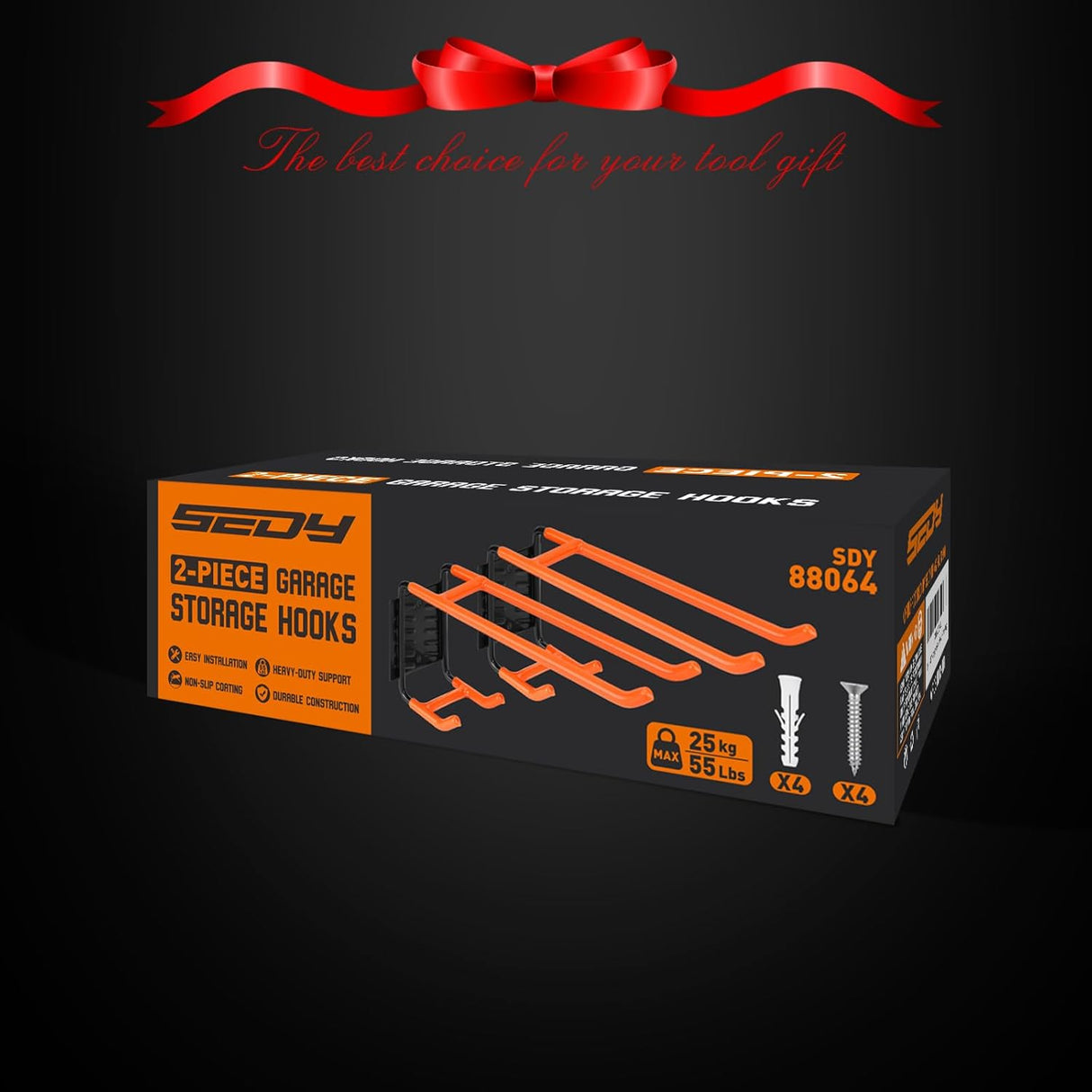 Heavy Duty Orange Garage Storage Hooks, Wall Mount, Non-Slip PVC Coating, Maximum Load Capacity 55LBS/25KG - Set of 2