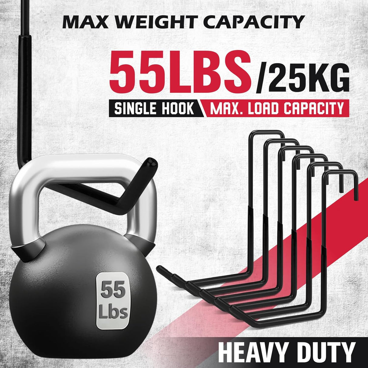 6-Piece Heavy Duty Rafter Hanger Hooks with Extension Straps, Vinyl Coated, Max Load 55LBS, for Garage, Bike, Ladder, and Garden Tool Storage - Black