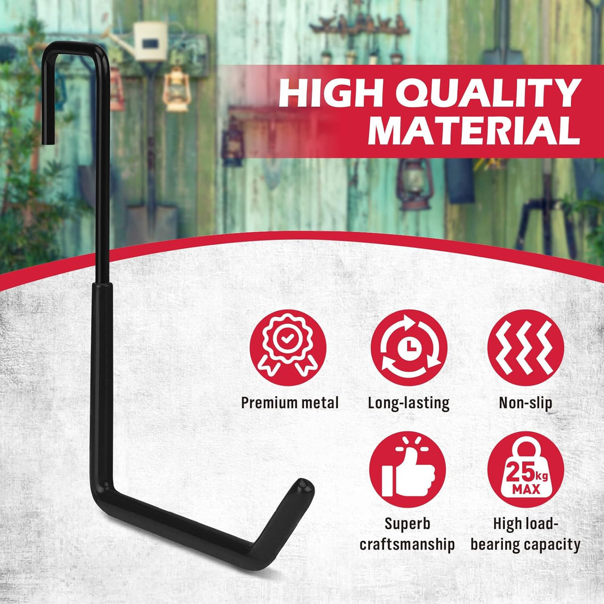 6-Piece Heavy Duty Rafter Hanger Hooks with Extension Straps, Vinyl Coated, Max Load 55LBS, for Garage, Bike, Ladder, and Garden Tool Storage - Black