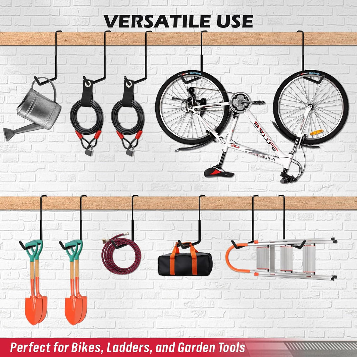 6-Piece Heavy Duty Rafter Hanger Hooks with Extension Straps, Vinyl Coated, Max Load 55LBS, for Garage, Bike, Ladder, and Garden Tool Storage - Black