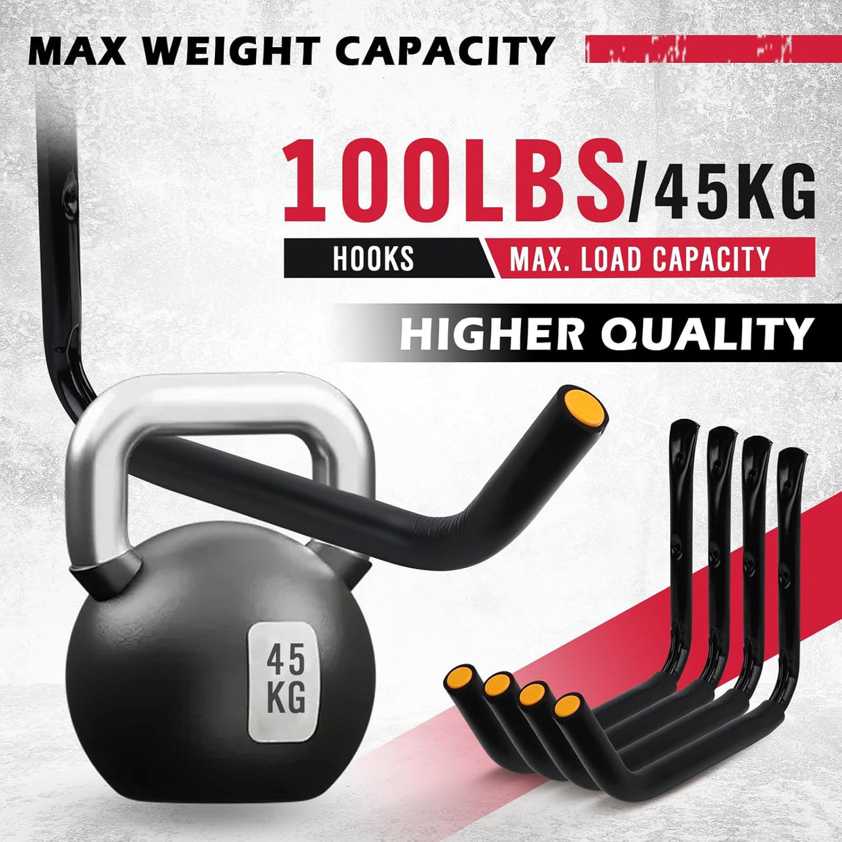 Heavy-duty garage storage hooks set of 4 with rubber coating, wall-mount design, ideal for ladders, bikes, kayaks, and tools