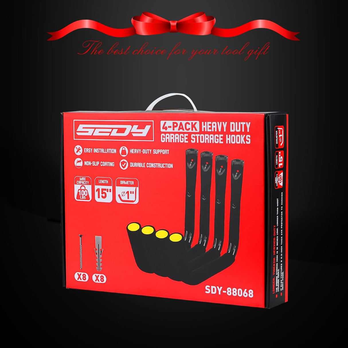 Heavy-duty garage storage hooks set of 4 with rubber coating, wall-mount design, ideal for ladders, bikes, kayaks, and tools