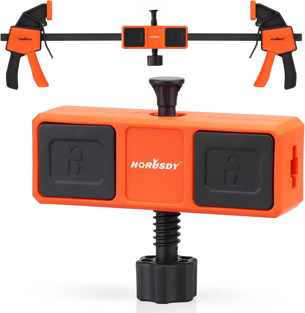 HORUSDY clamp connector with built-in level and adjustable knob, compatible with woodworking bar clamps