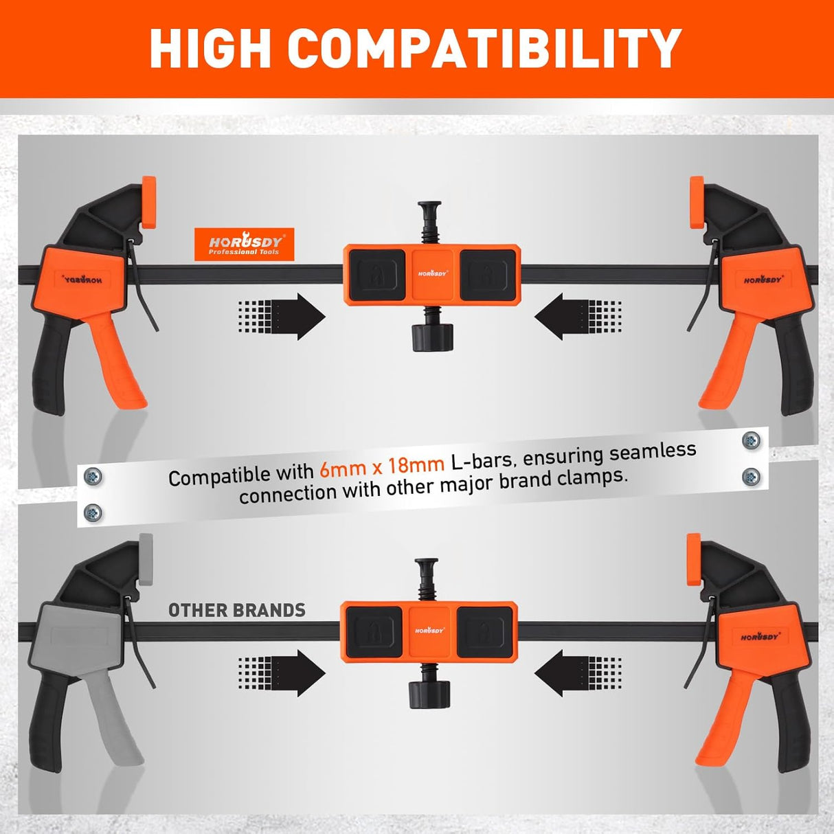 HORUSDY clamp connector with built-in level and adjustable knob, compatible with woodworking bar clamps