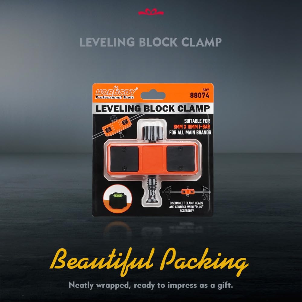 HORUSDY clamp connector with built-in level and adjustable knob, compatible with woodworking bar clamps