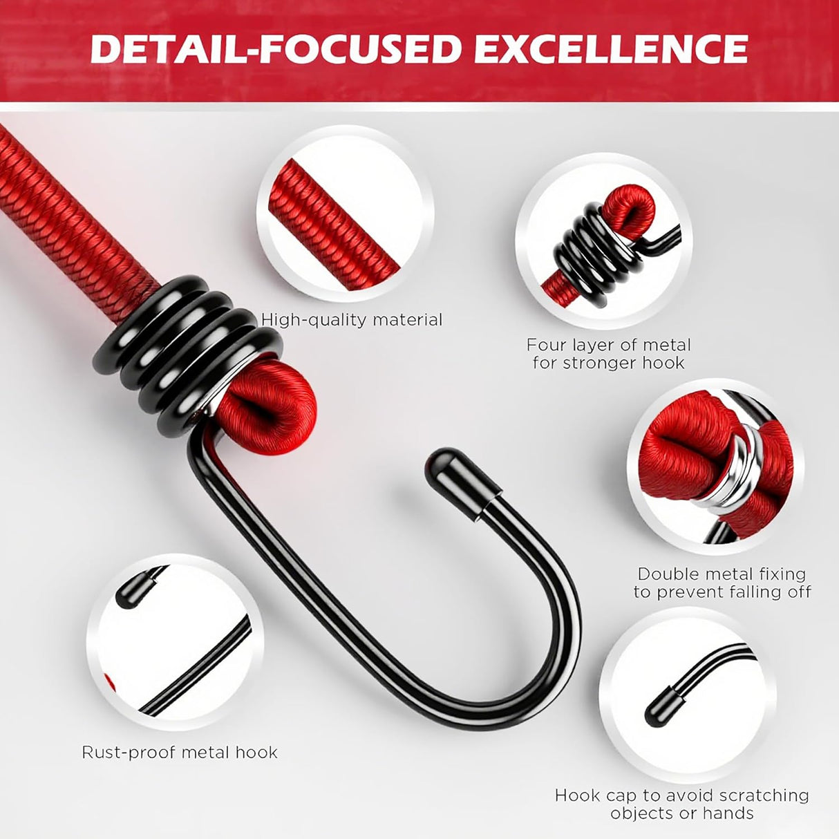 Heavy-duty SEDY bungee cords with strong coated steel hooks and premium elastic latex core, ideal for cargo, camping, and organization