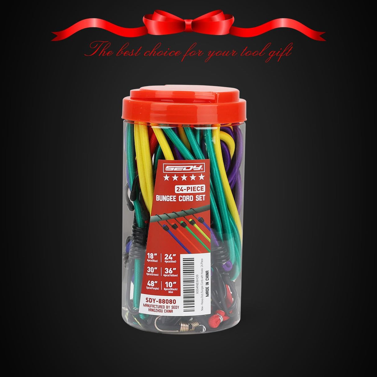 Heavy-duty SEDY bungee cords with strong coated steel hooks and premium elastic latex core, ideal for cargo, camping, and organization