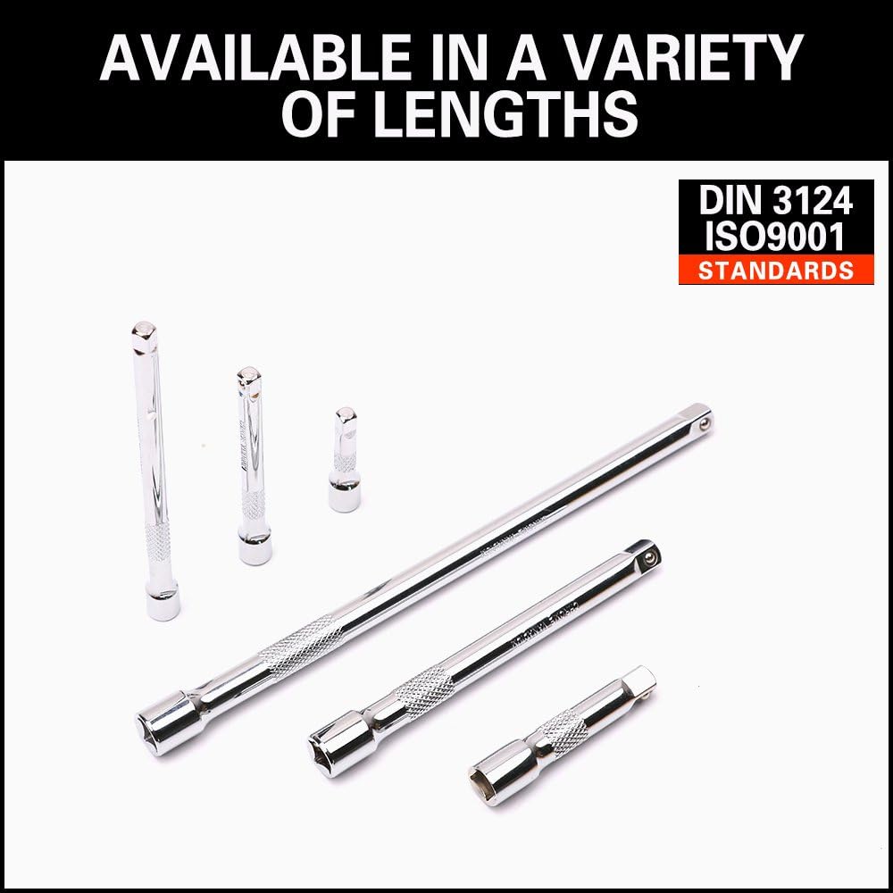 HORUSDY 9-piece extension bar set for socket wrench with 1/4", 3/8", and 1/2" drive sizes, chrome-plated and knurled for grip