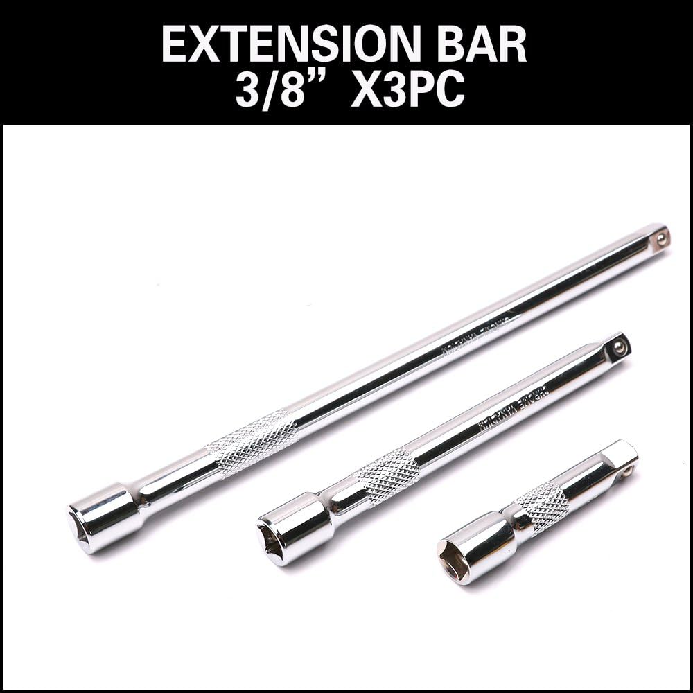 HORUSDY 9-piece extension bar set for socket wrench with 1/4", 3/8", and 1/2" drive sizes, chrome-plated and knurled for grip
