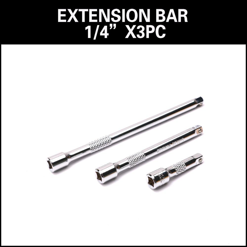 HORUSDY 9-piece extension bar set for socket wrench with 1/4", 3/8", and 1/2" drive sizes, chrome-plated and knurled for grip