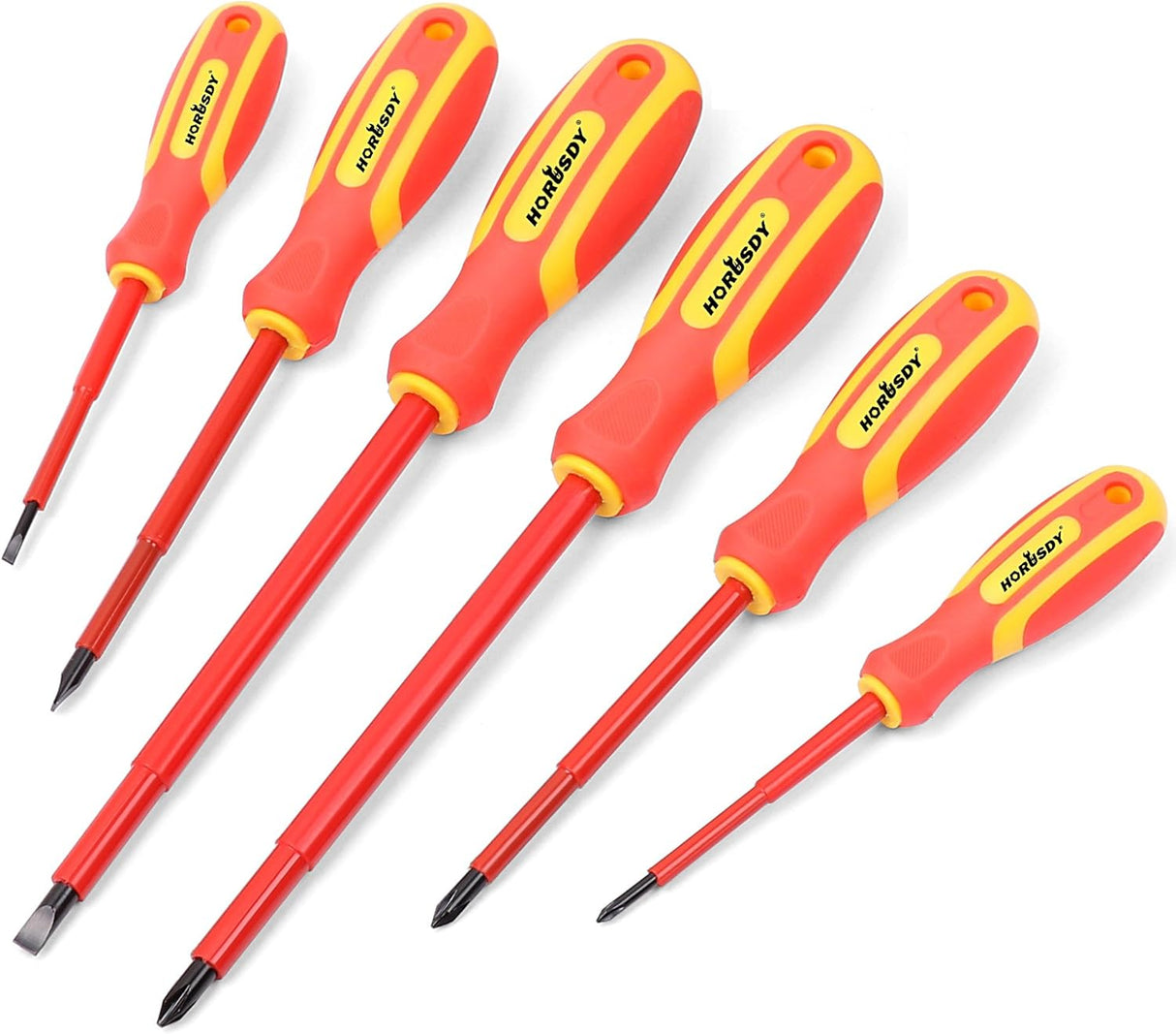 HORUSDY insulated magnetic screwdriver set with ergonomic handles for electrical work and high-voltage safety