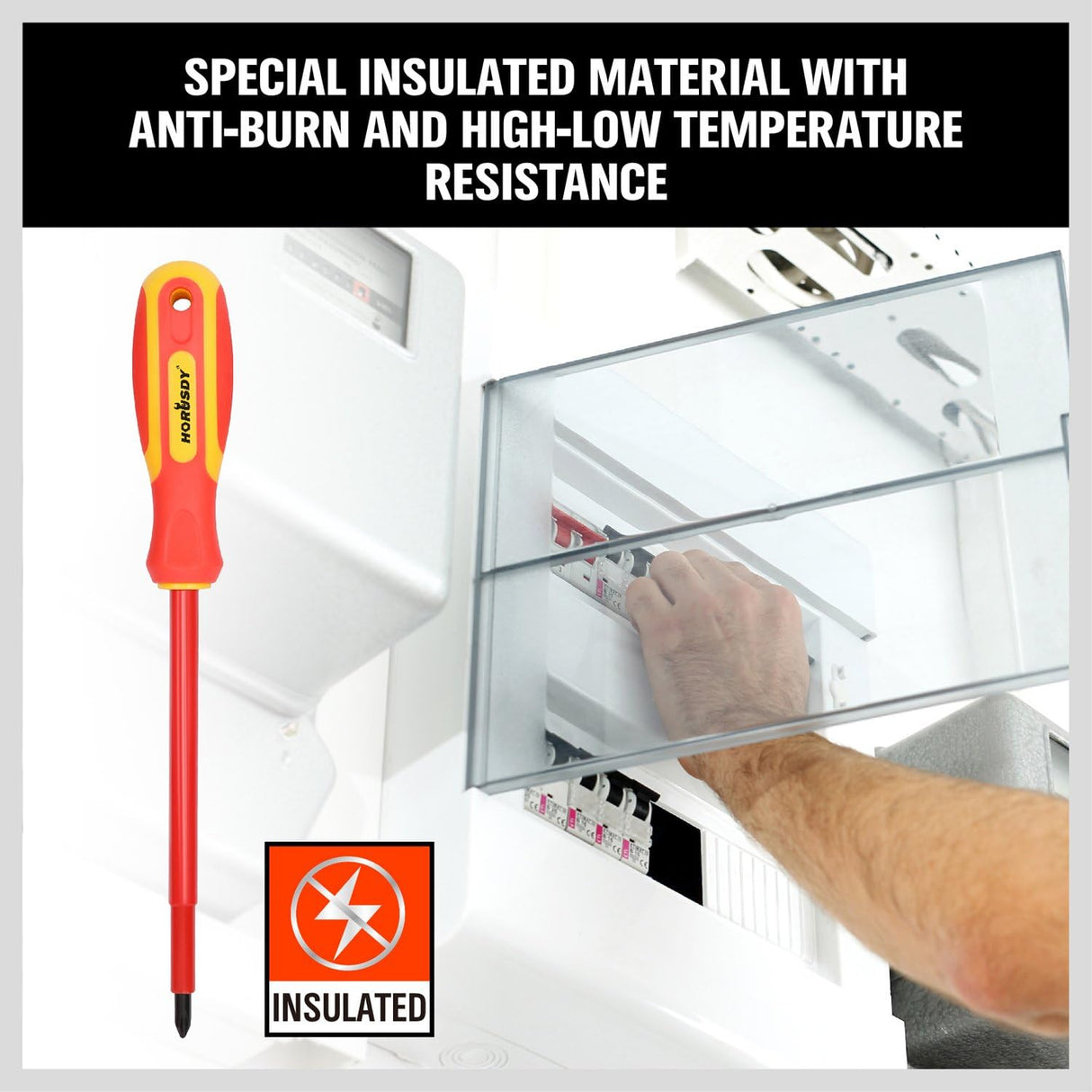 HORUSDY insulated magnetic screwdriver set with ergonomic handles for electrical work and high-voltage safety