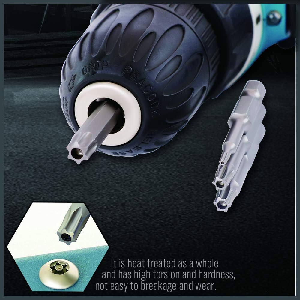 HORUSDY 11-piece S2 steel Torx screwdriver bit set with T7 to T40 sizes and 1/4-inch hex shank, ideal for precision fastener driving and automotive repair.