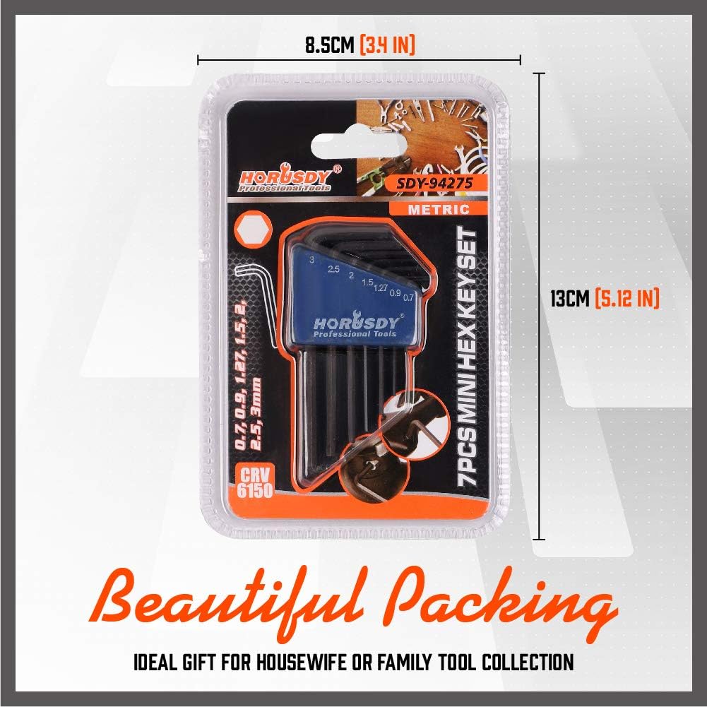 SEDY 7-Piece Mini Hex Key Set - Precision Metric Sizes, Corrosion-Resistant Black Finish for Durability and Performance