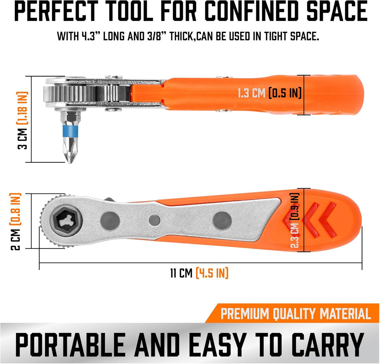 HORUSDY 23-in-1 compact mini ratchet wrench and bit set with reversible gear driver, S2 steel bits, and portable storage for confined space applications.