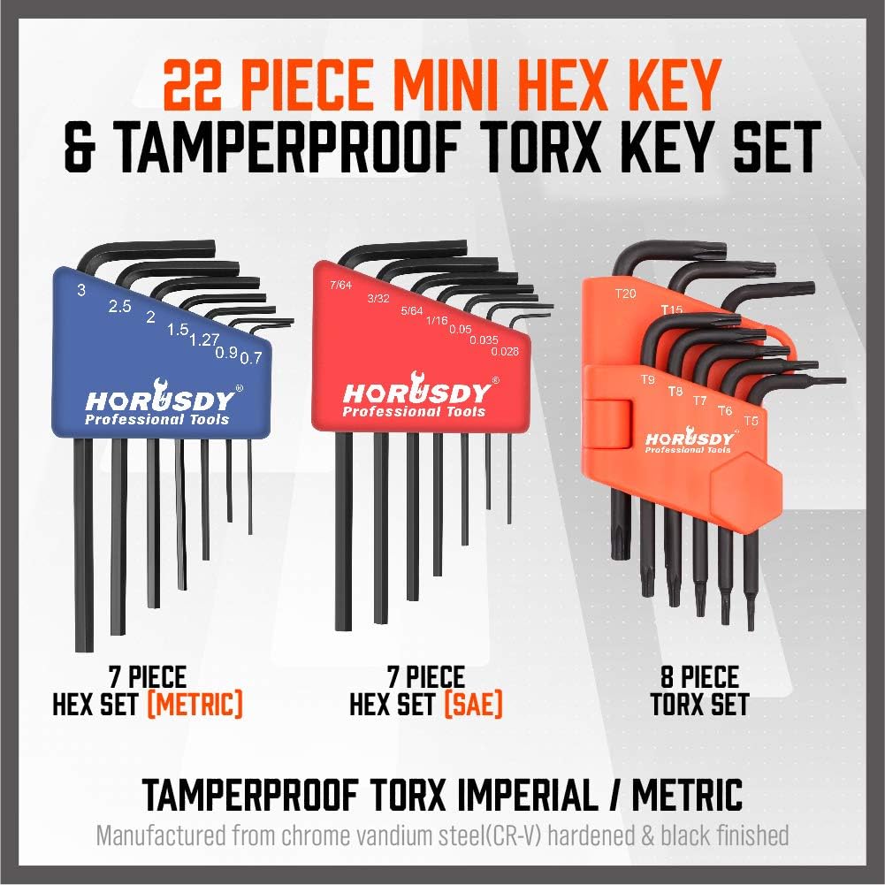 22-Piece Mini Hex Key & Tamperproof Torx Key Set – Precision-Machined, CRV Steel with Corrosion-Protected Black Finish, Compact & Durable