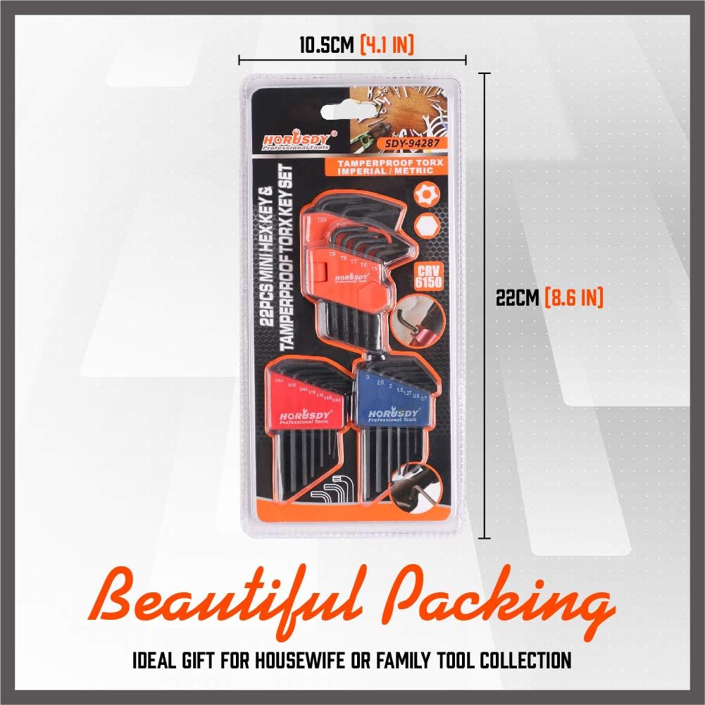 22-Piece Mini Hex Key & Tamperproof Torx Key Set – Precision-Machined, CRV Steel with Corrosion-Protected Black Finish, Compact & Durable