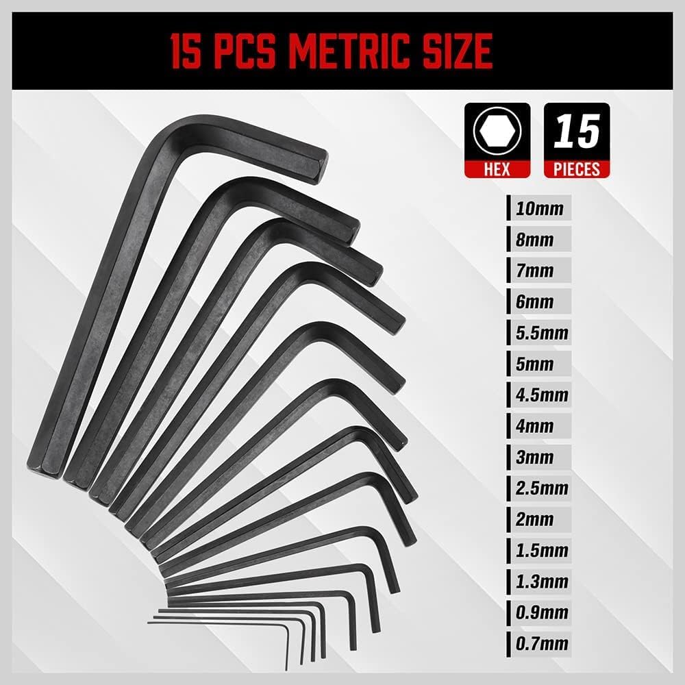 32-piece SAE & Metric Allen Key Hex Set with black oxide finish for corrosion resistance and high durability.